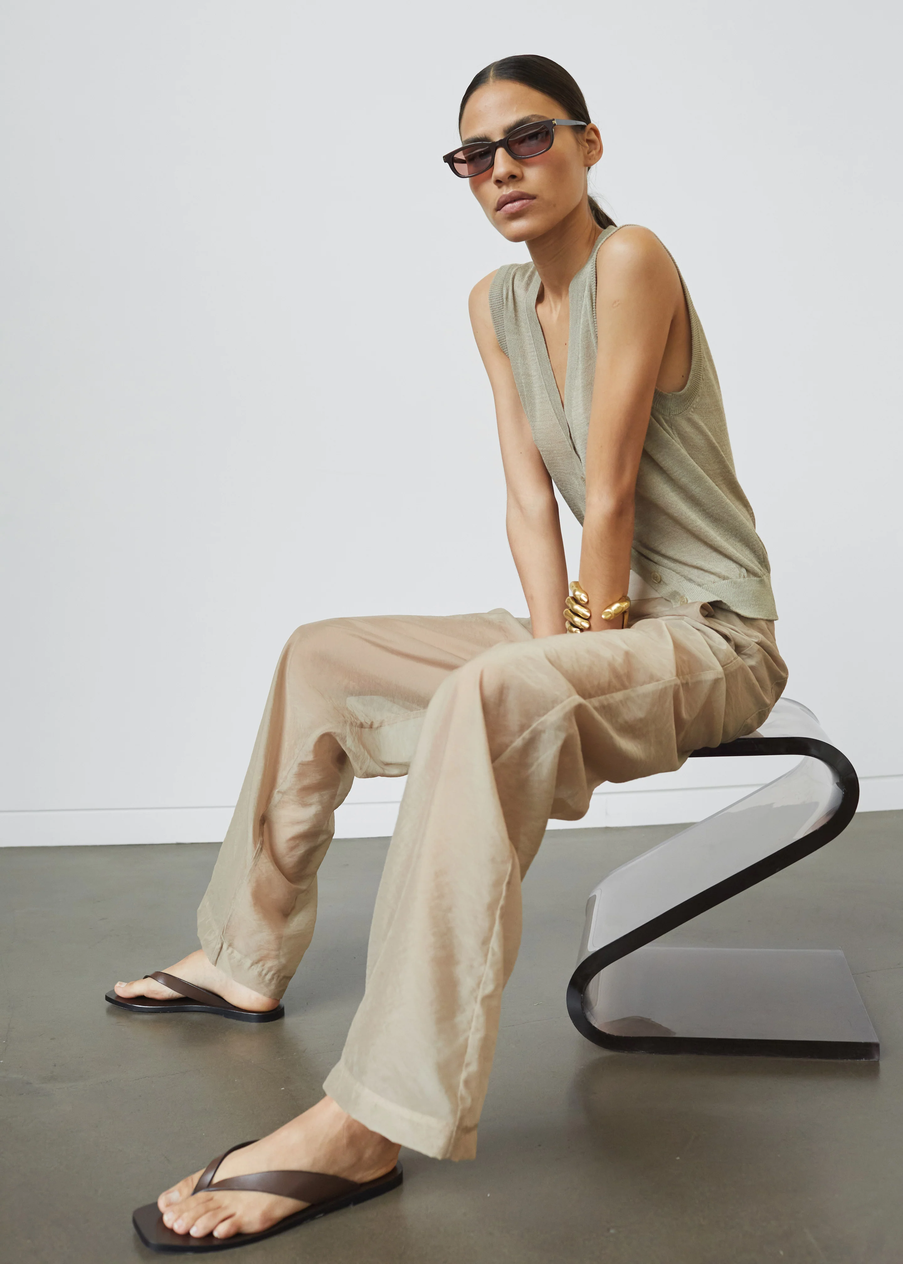 Abra Sheer Trousers - Beige - Image 14