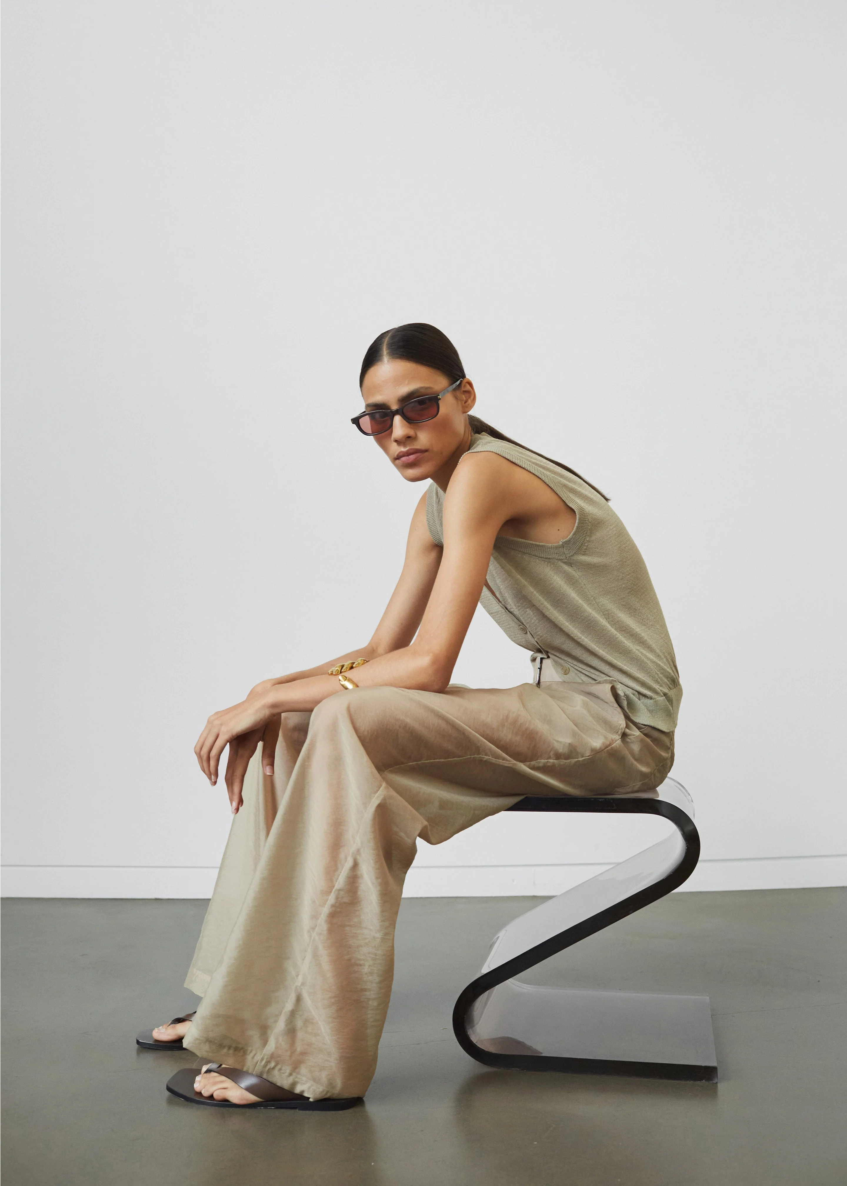 Abra Sheer Trousers - Beige - Image 4