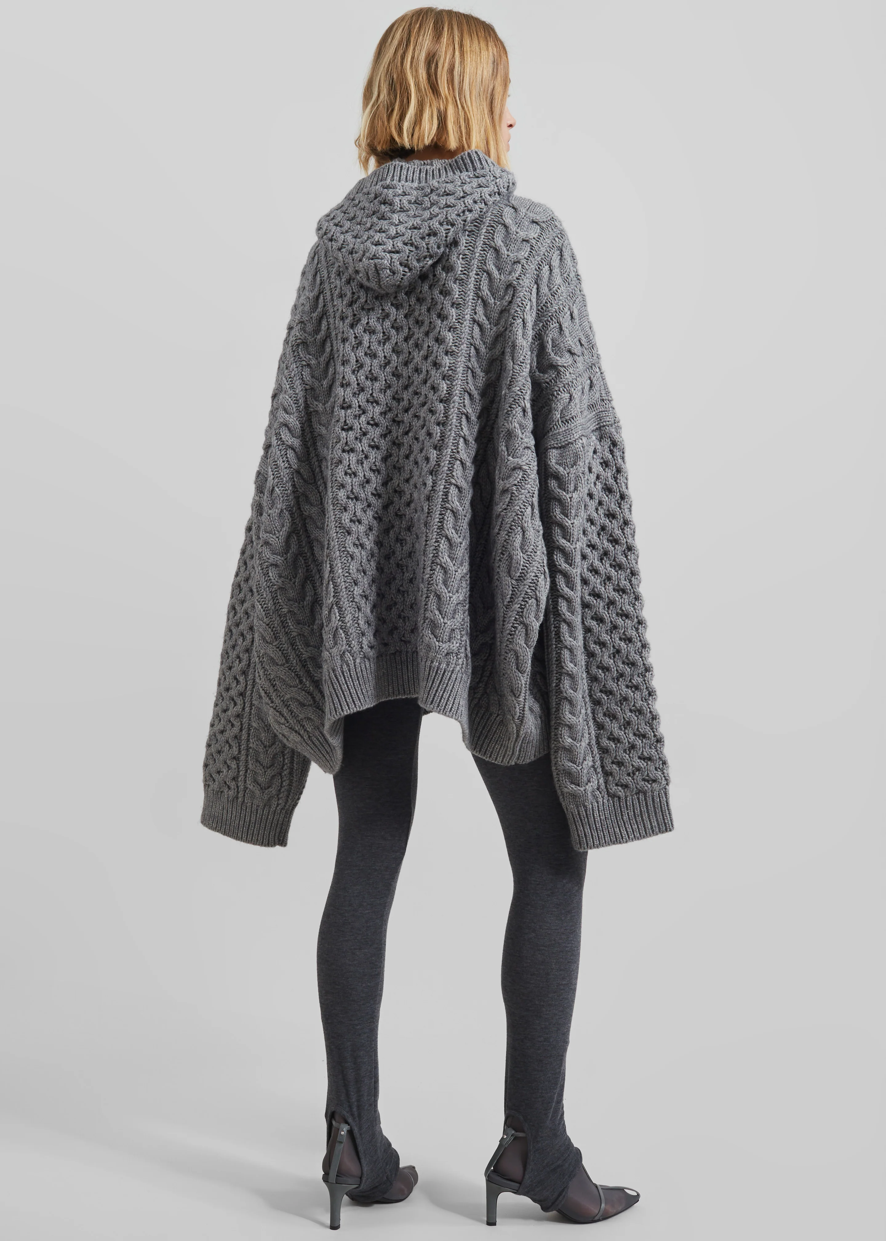 Adare Braided Knit Hoodie - Grey - Image 10