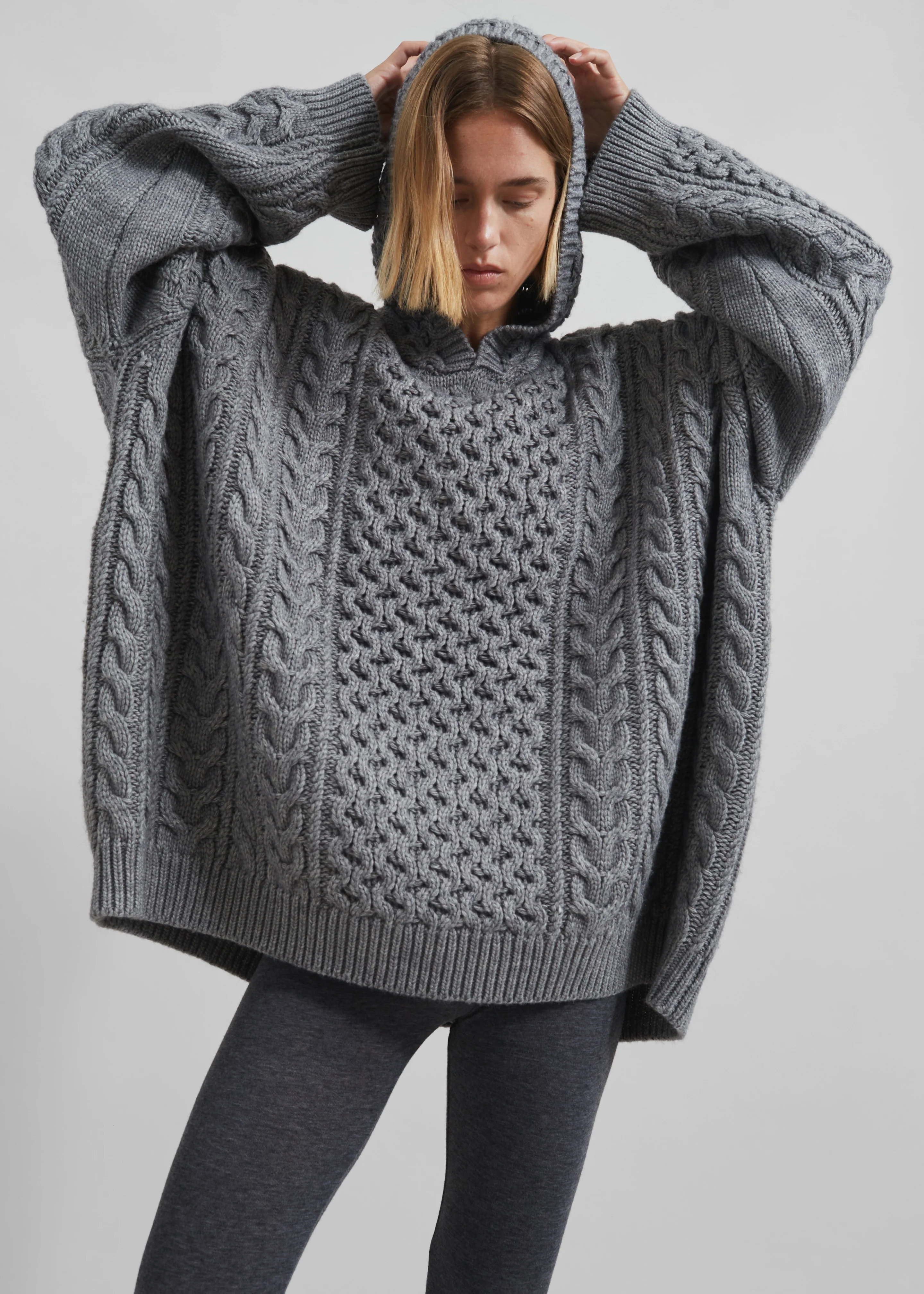 Adare Braided Knit Hoodie - Grey - Image 4