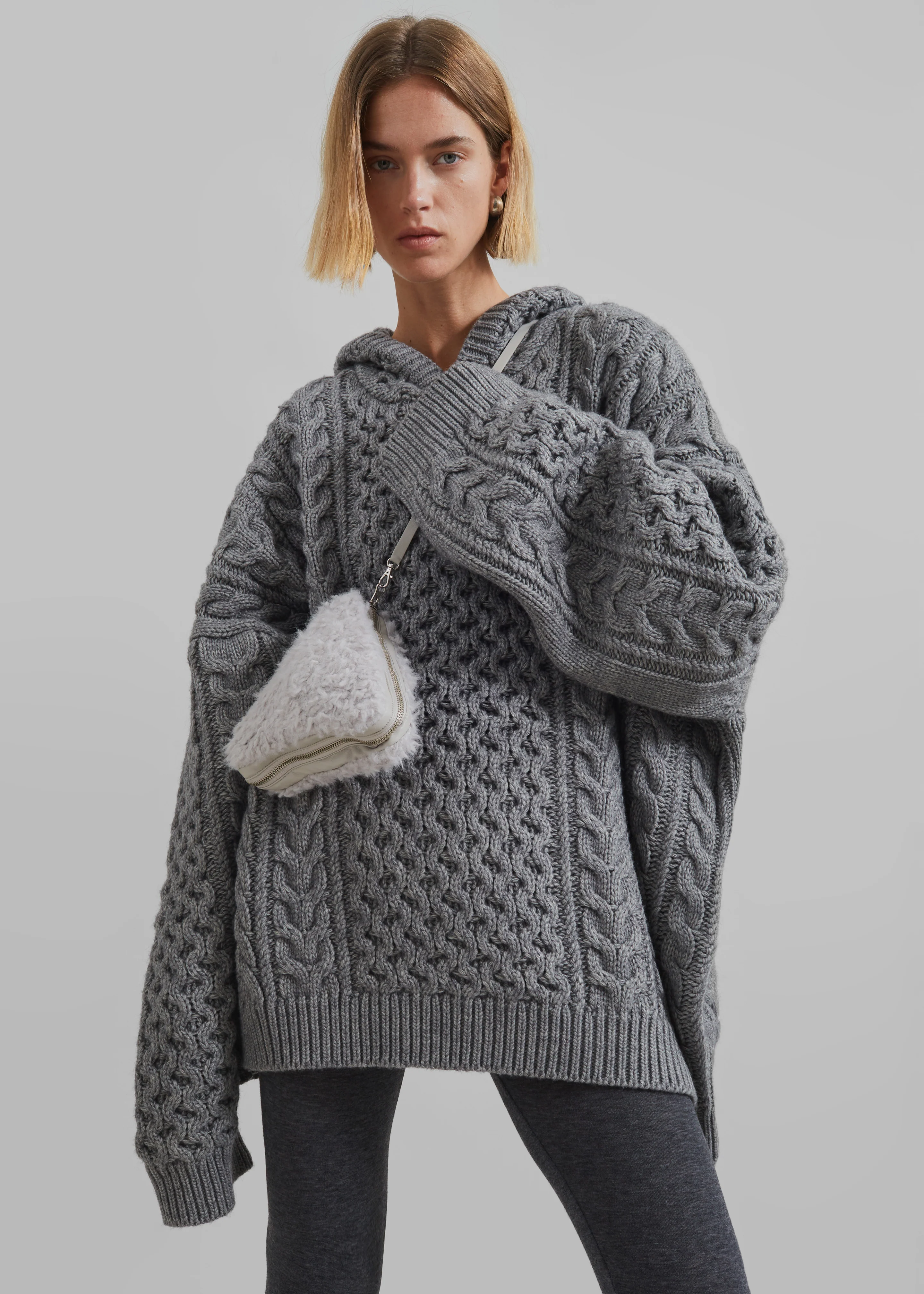 Adare Braided Knit Hoodie - Grey - Image 7