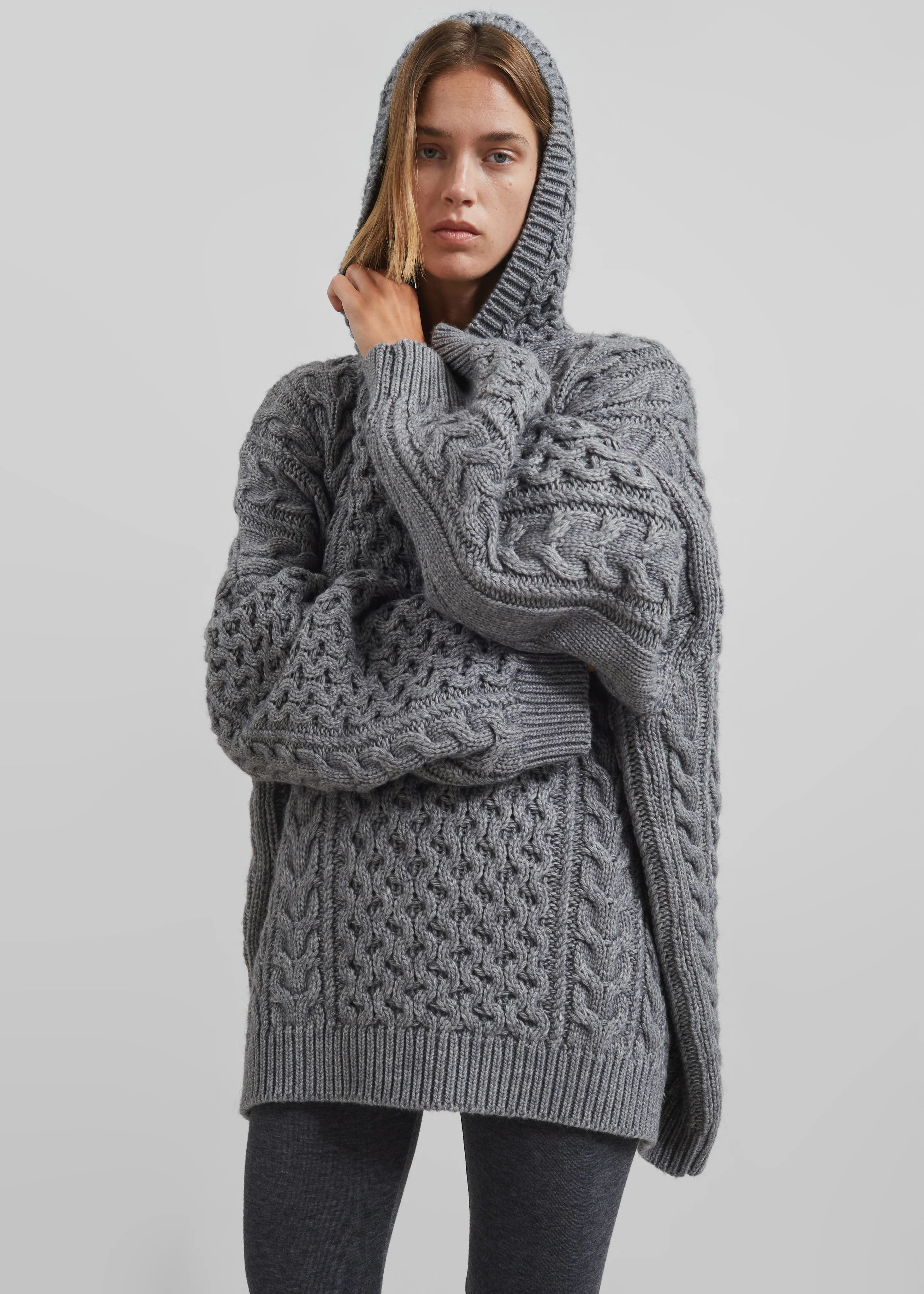 Adare Braided Knit Hoodie - Grey - Image 9
