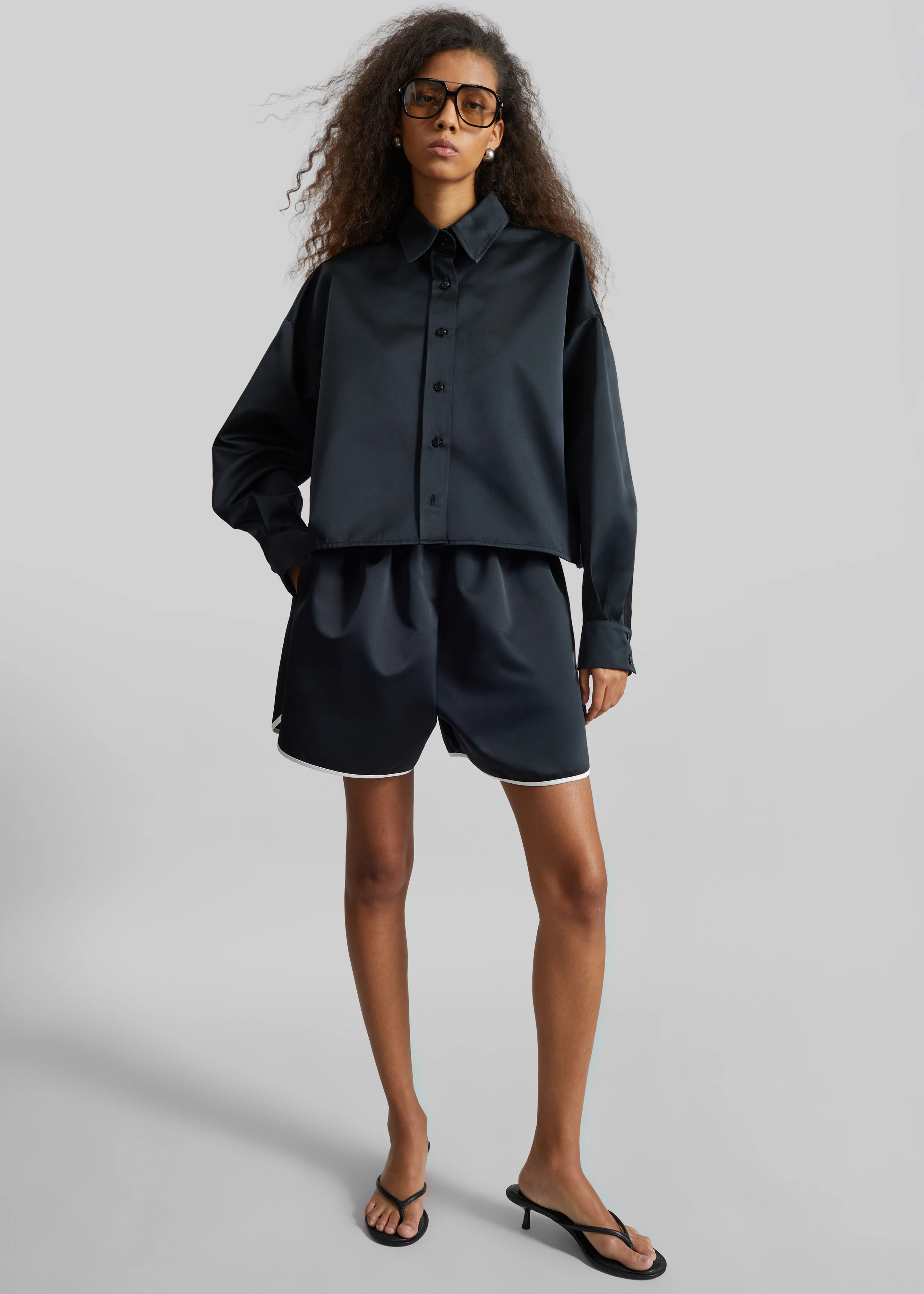 Adia Satin Boxer Shorts - Black - Image 2
