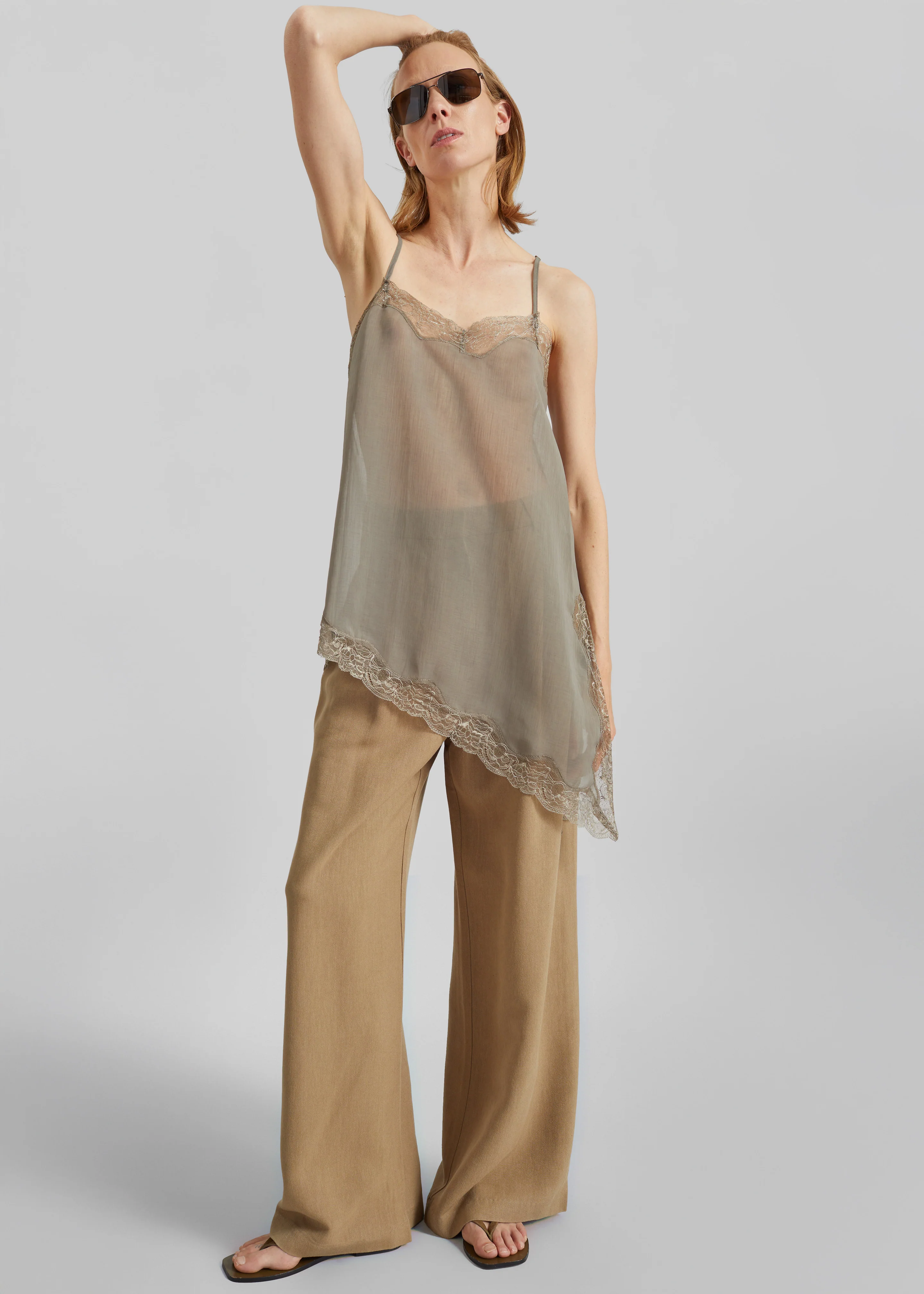 Alessia Sheer Lace Top - Taupe - Image 2