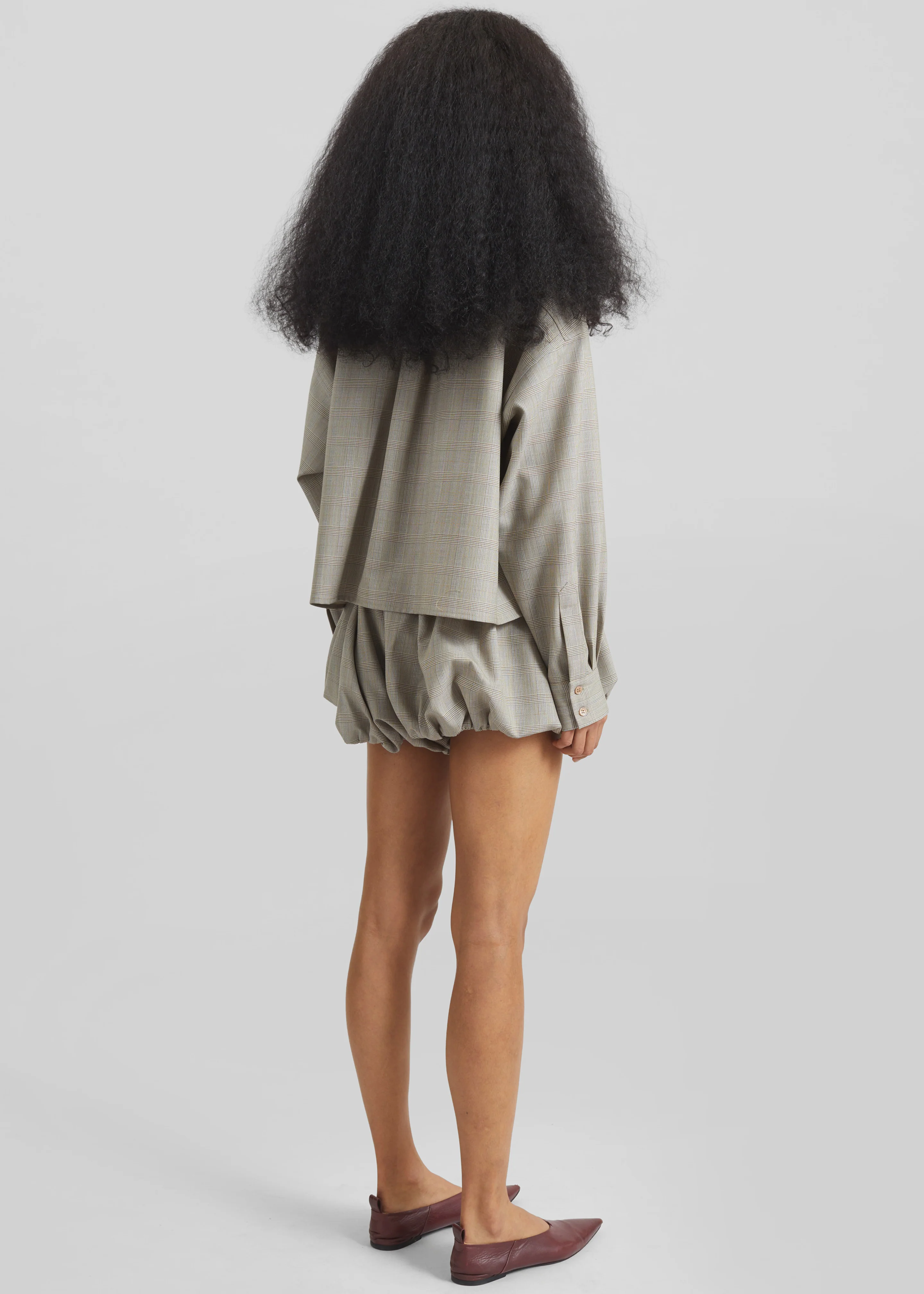Alina Bubble Hem Shorts - Beige Glen Plaid - Image 5