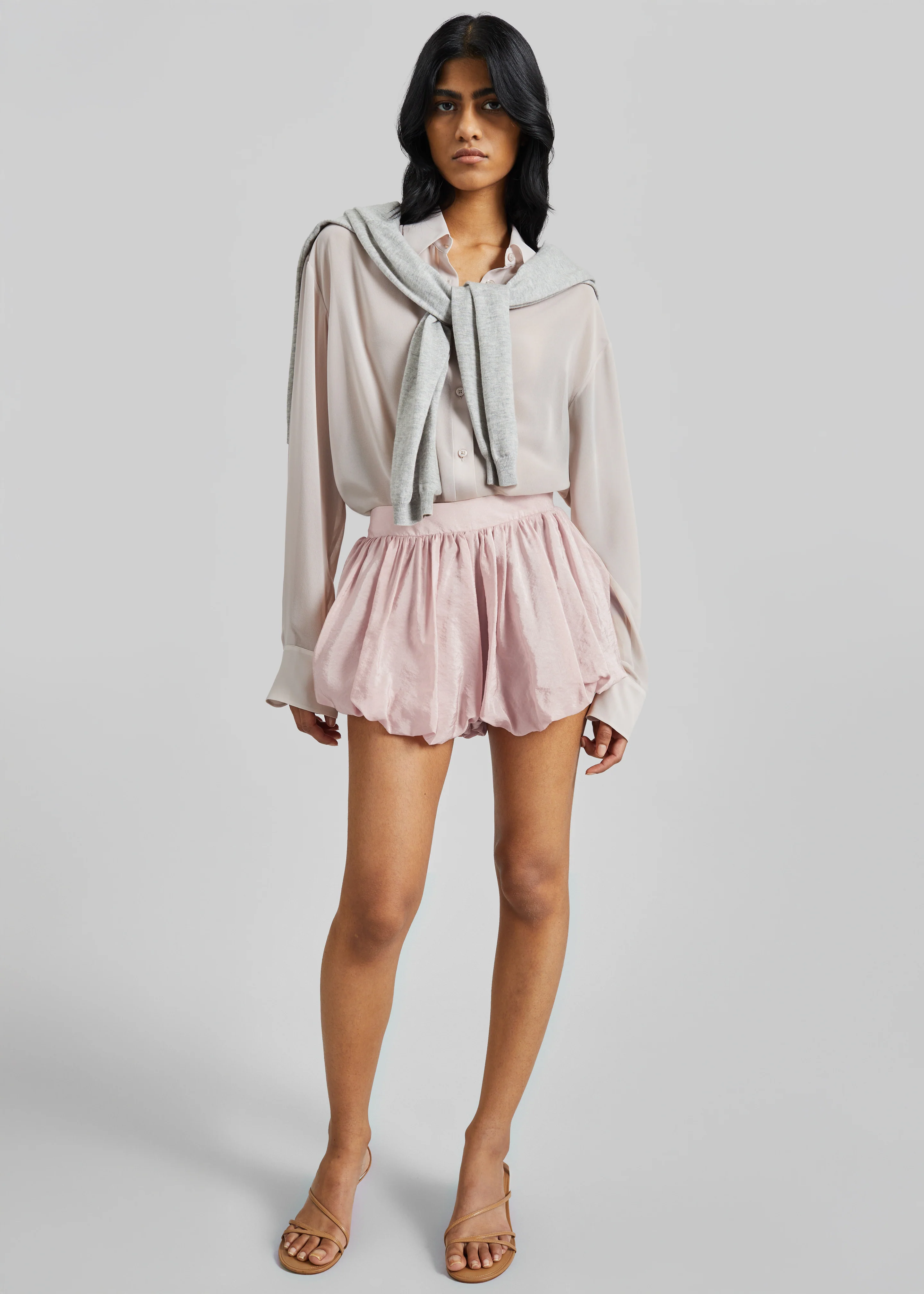 Alina Bubble Hem Shorts - Faded Pink - Image 3