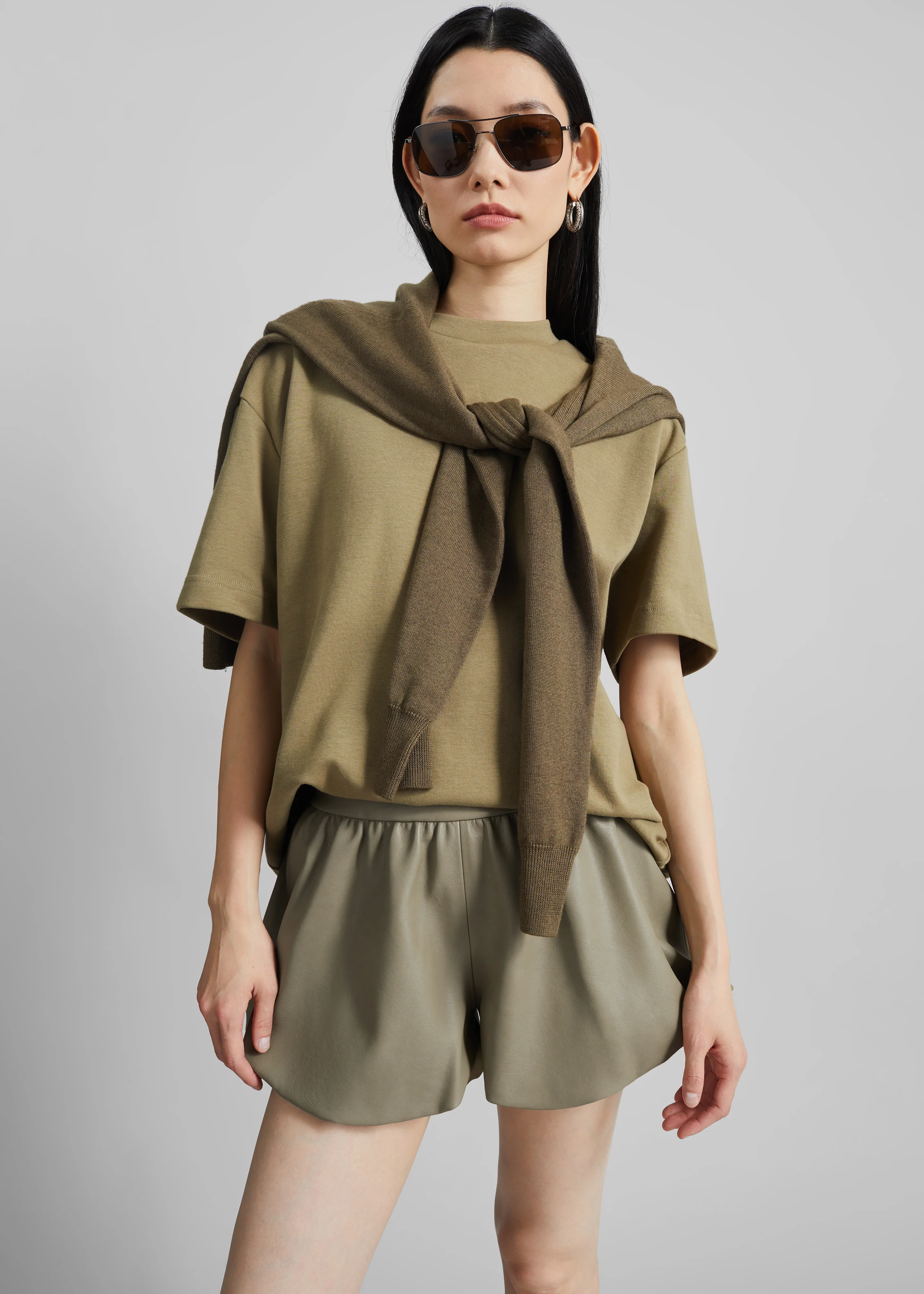 Alina Faux Leather Bubble Hem Shorts - Sage - Image 5