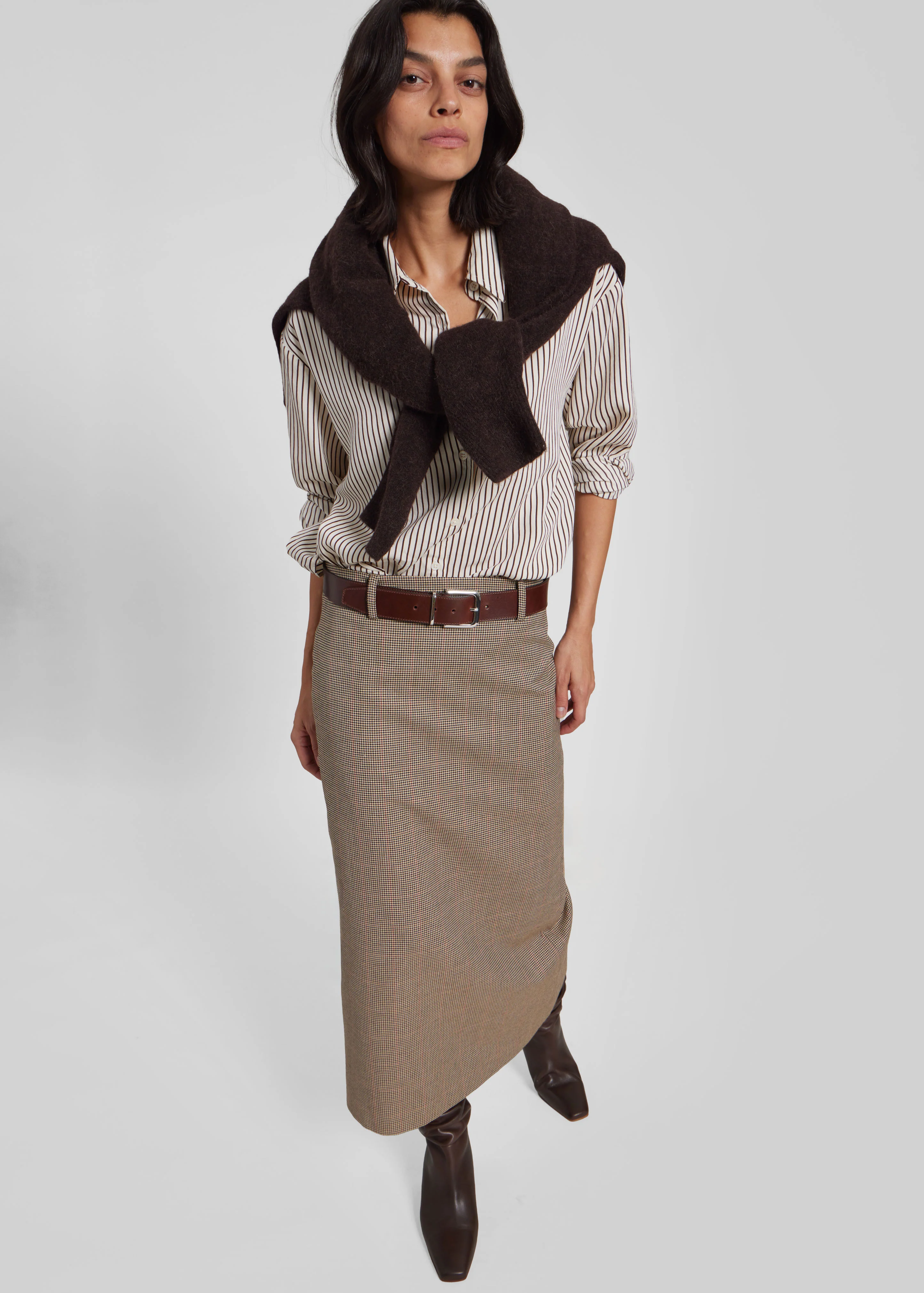 Alrose Houndstooth Midi Skirt - Beige - Image 8