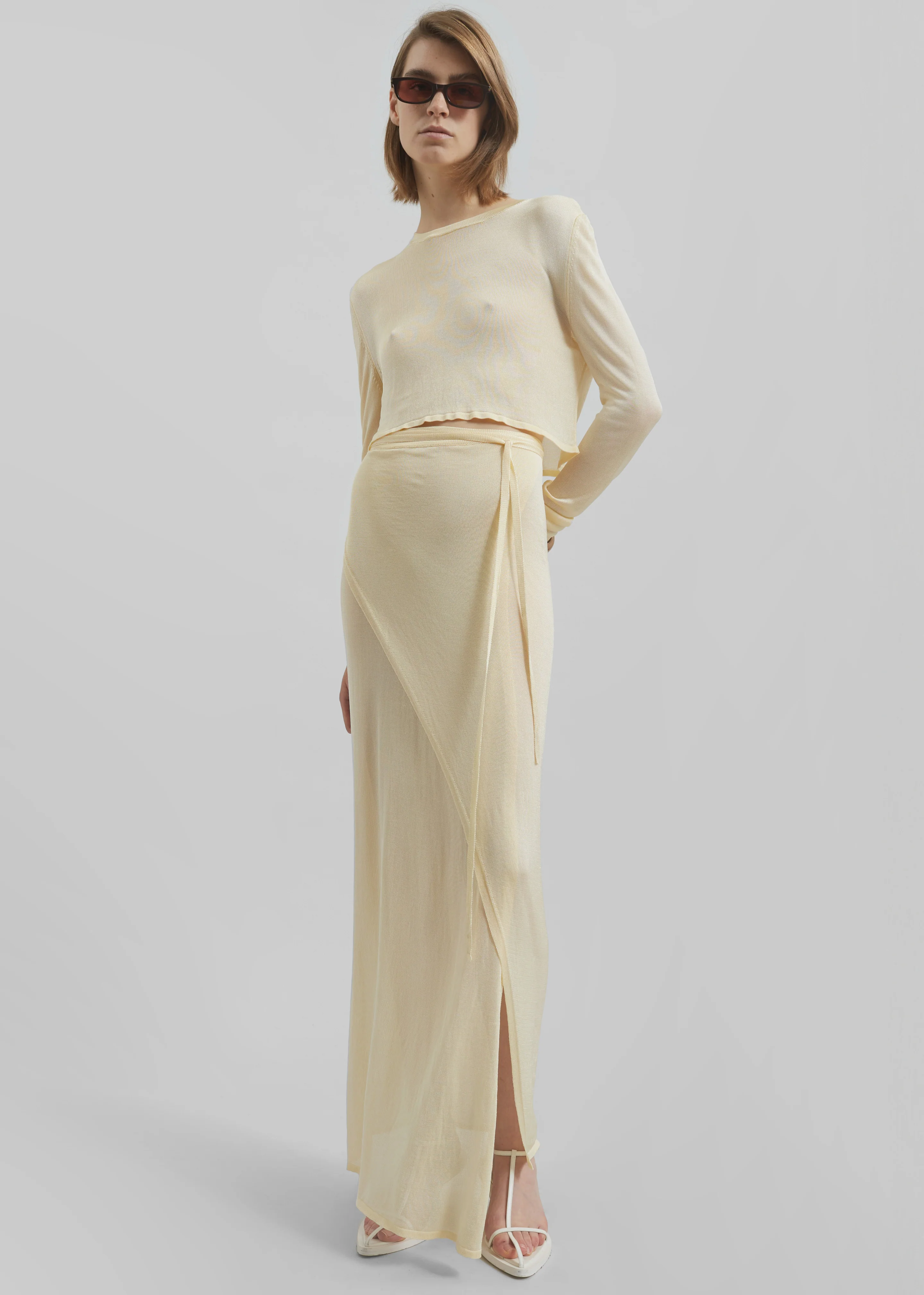Alsen Thin Knit Wrap Skirt - Pale Yellow - Image 4