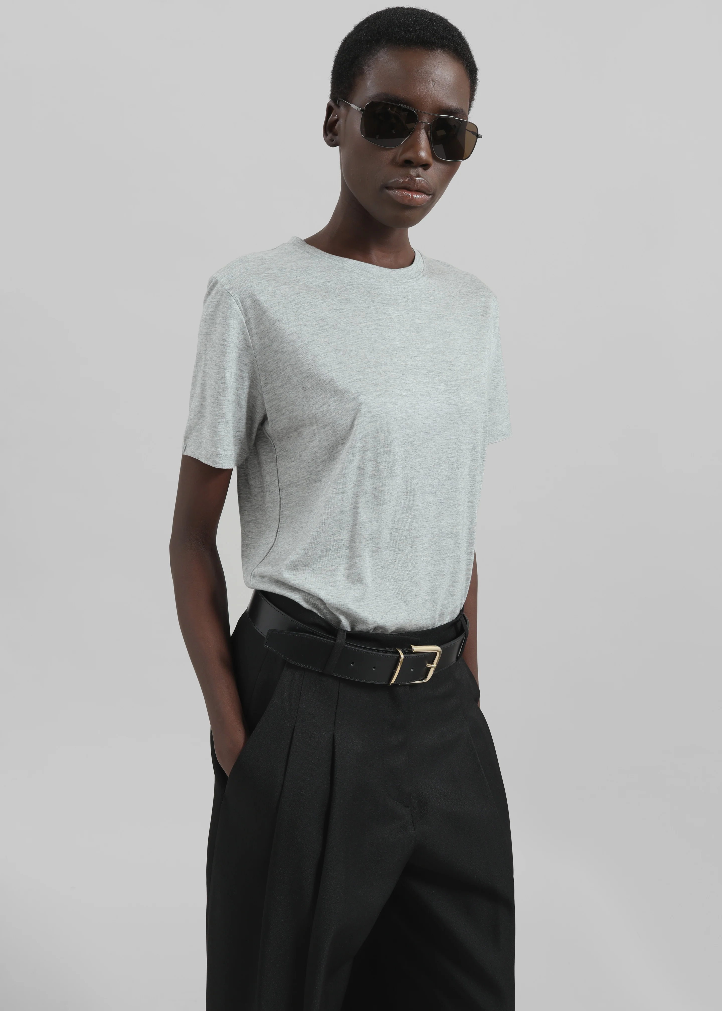Amal Fluid Tee - Grey Melange - Image 3