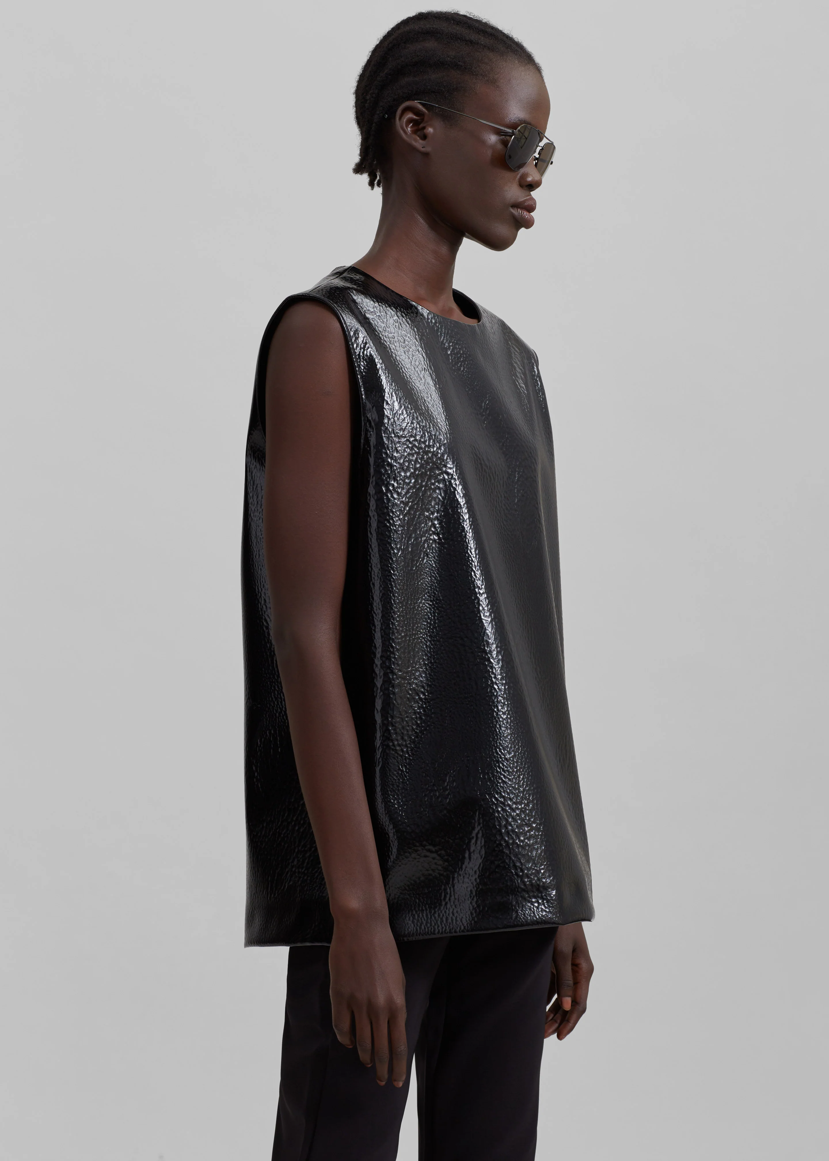 Amaris Crackled Faux Leather Tank Top - Black - Image 8