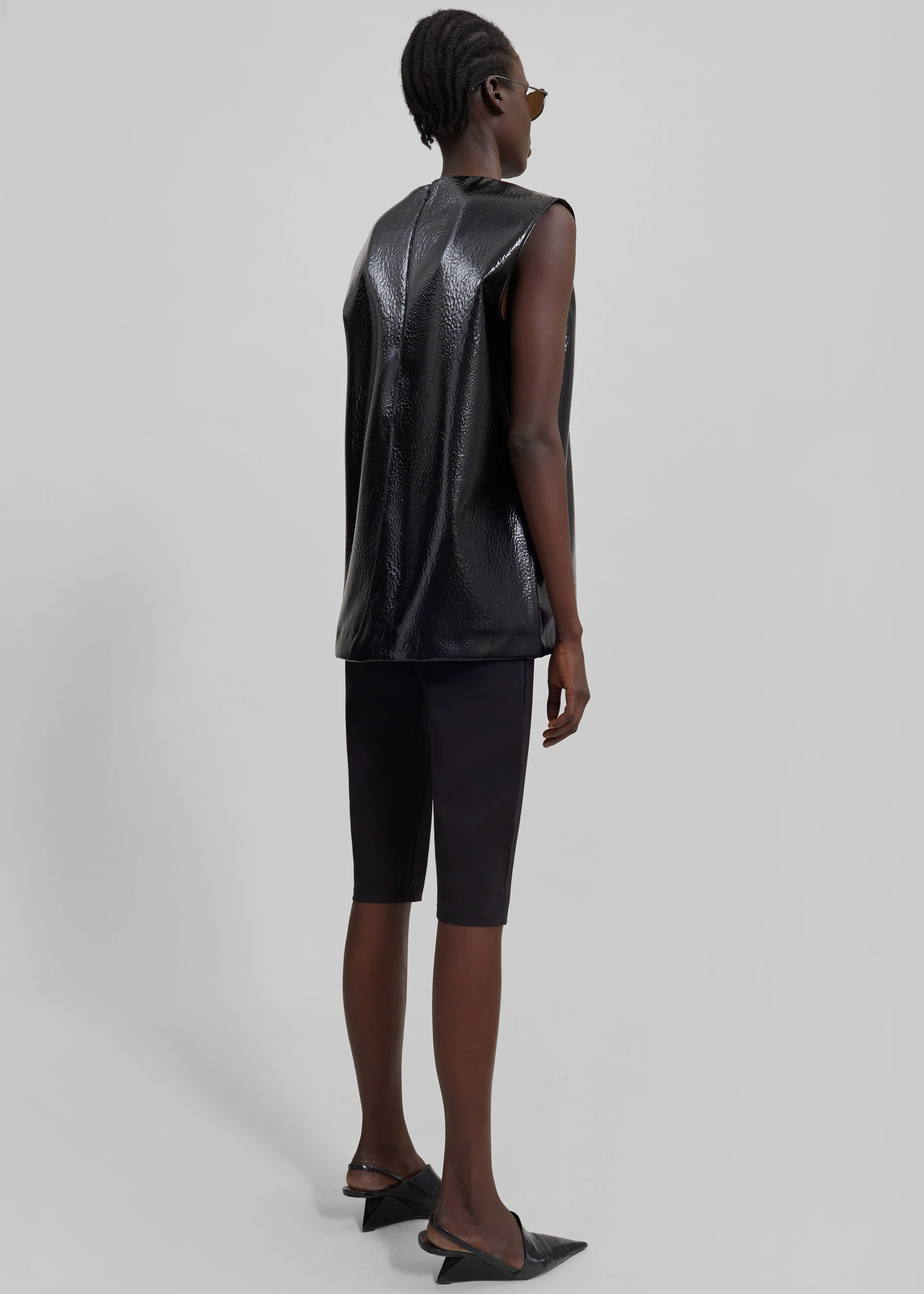 Amaris Crackled Faux Leather Tank Top - Black - Image 9