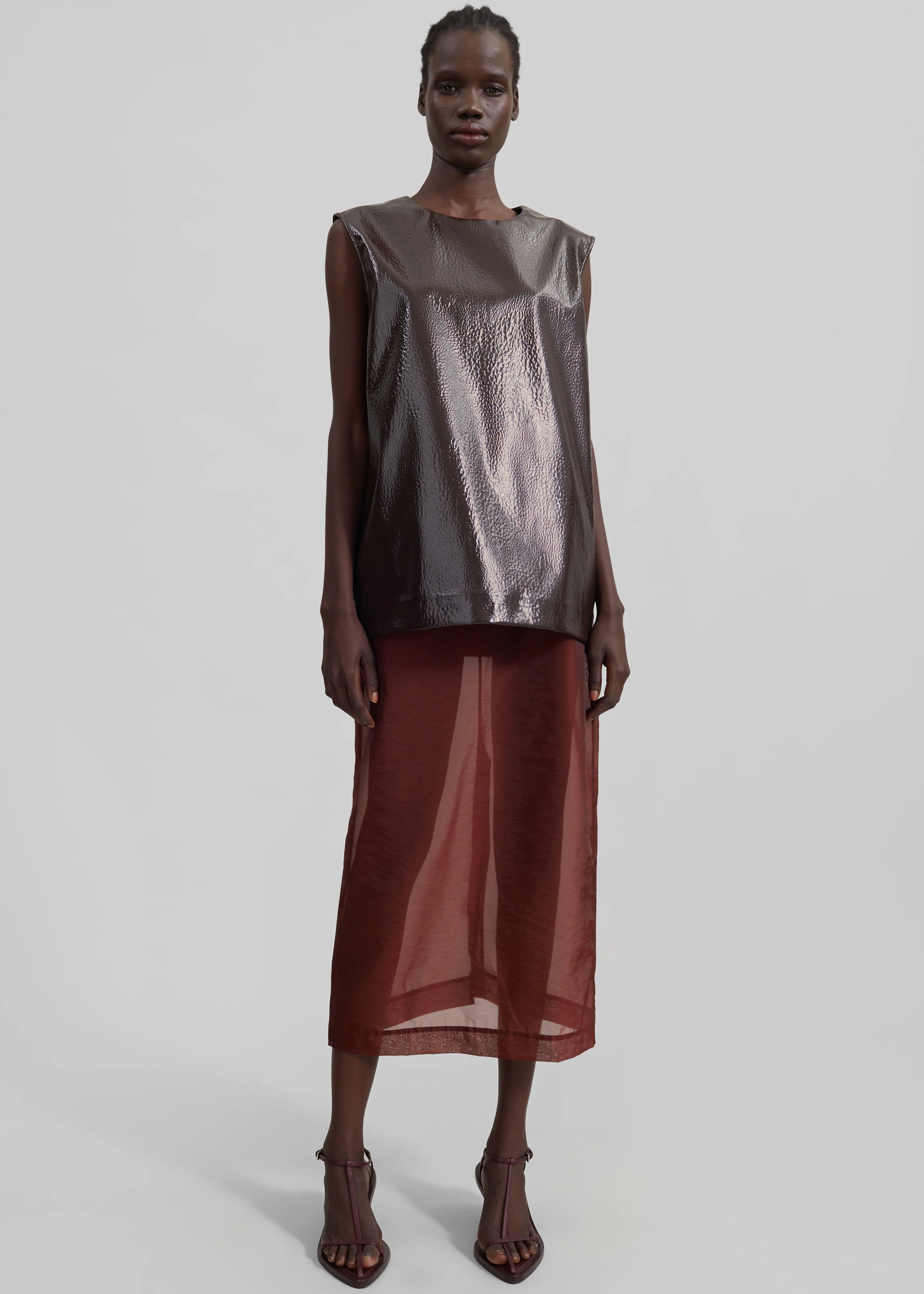 Amaris Crackled Faux Leather Tank Top - Brown - Image 3