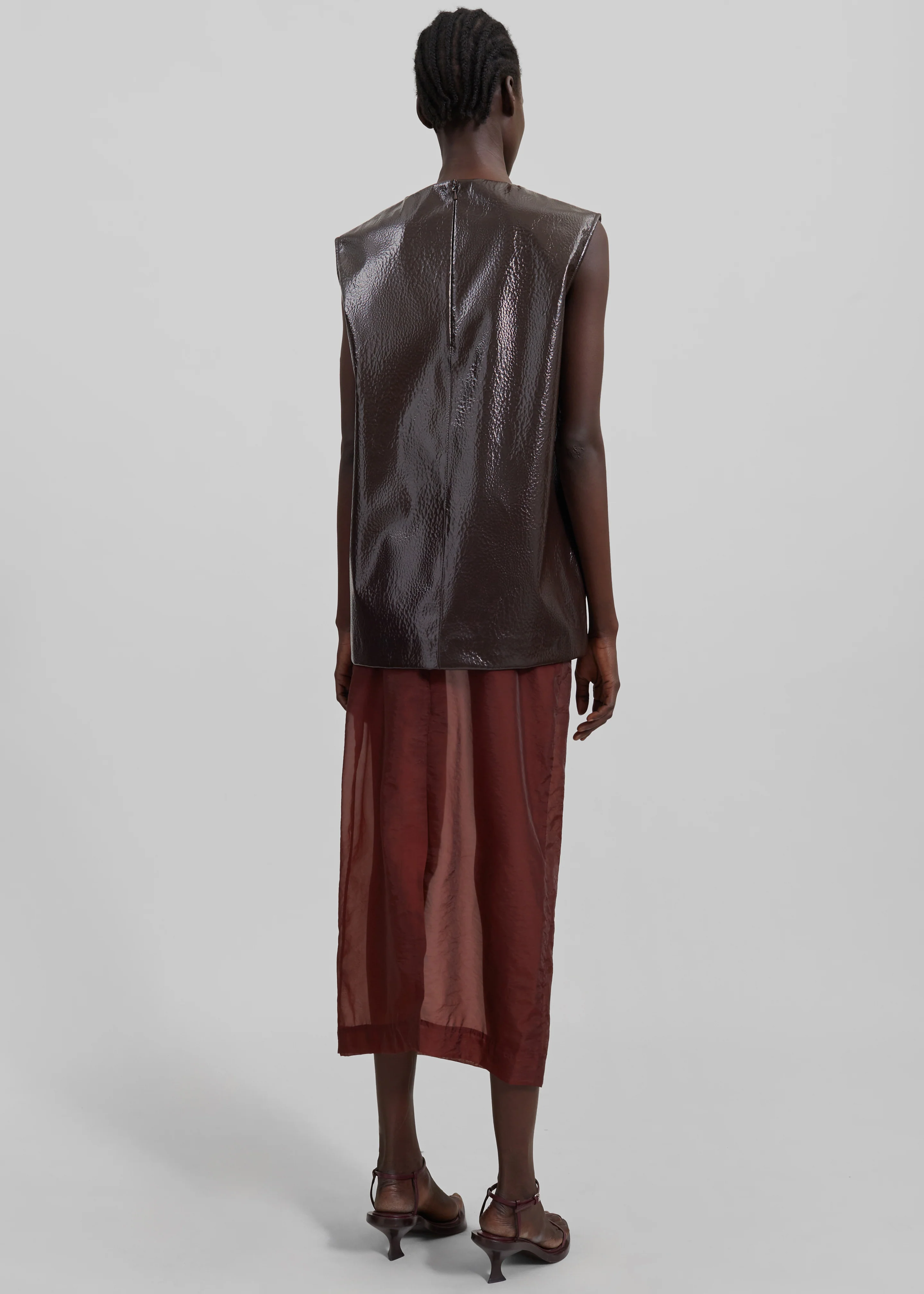 Amaris Crackled Faux Leather Tank Top - Brown - Image 7