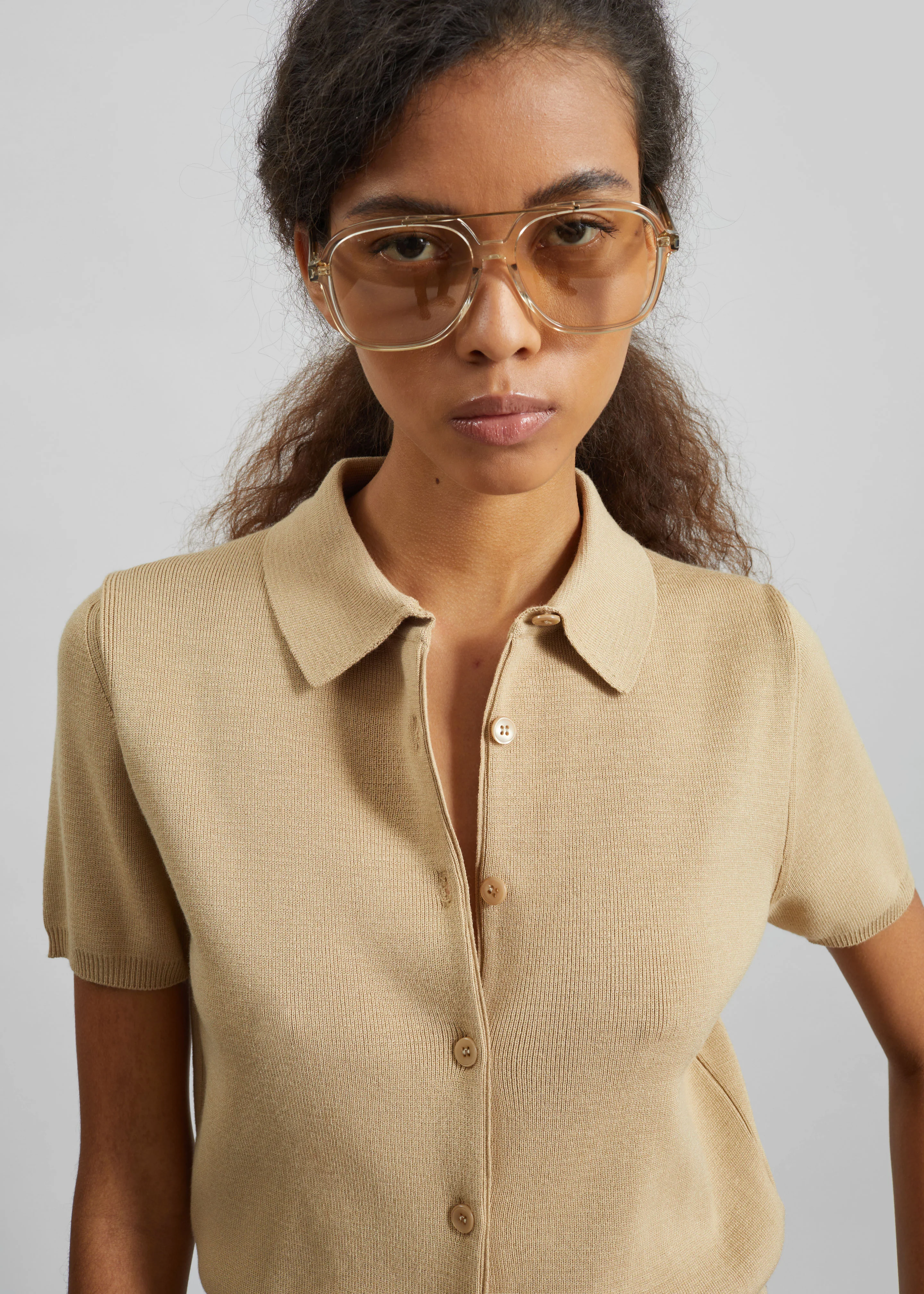 Amelot Knit Short Sleeve Cardigan - Beige - Image 3