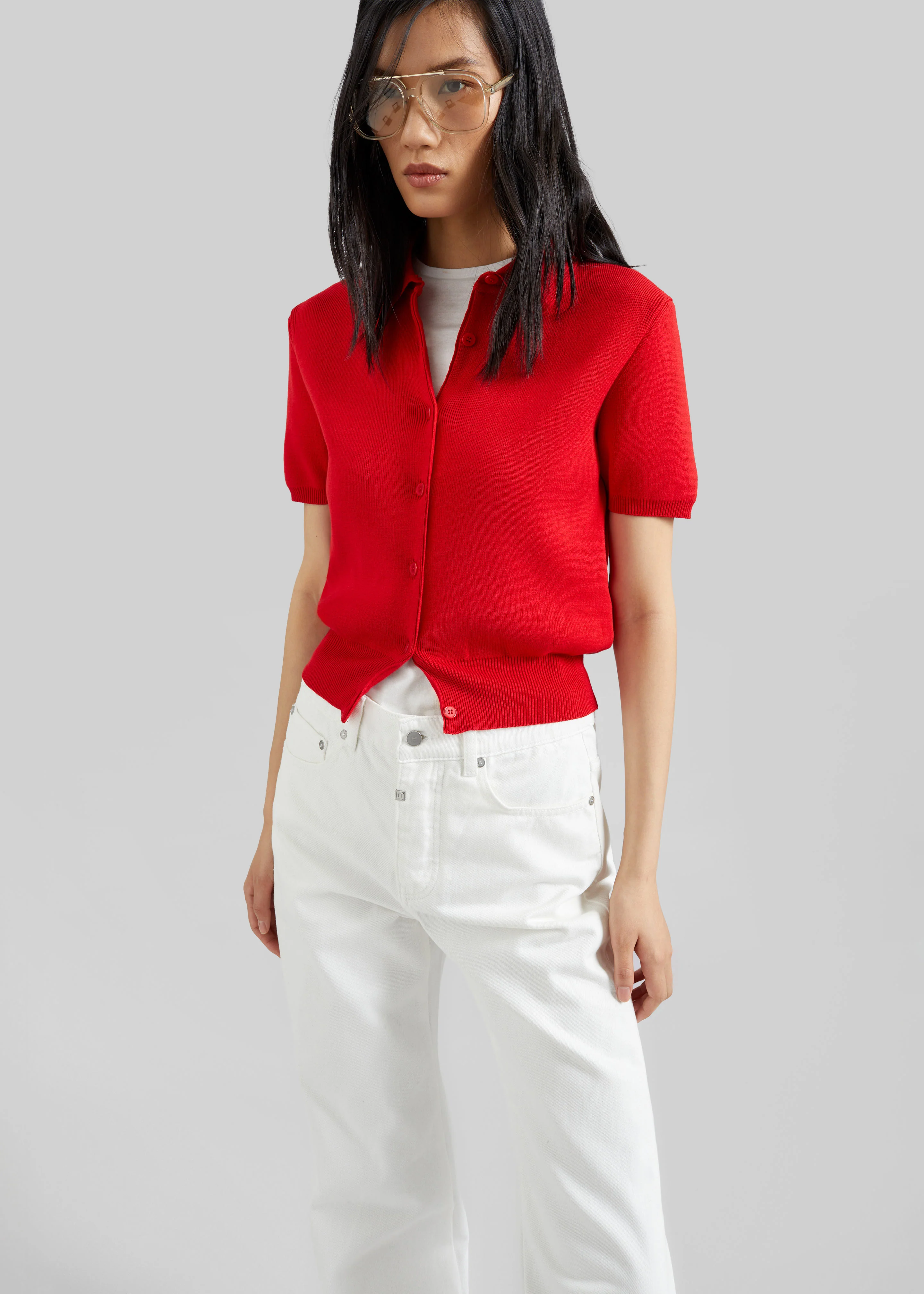 Amelot Knit Short Sleeve Cardigan - Red - Image 4