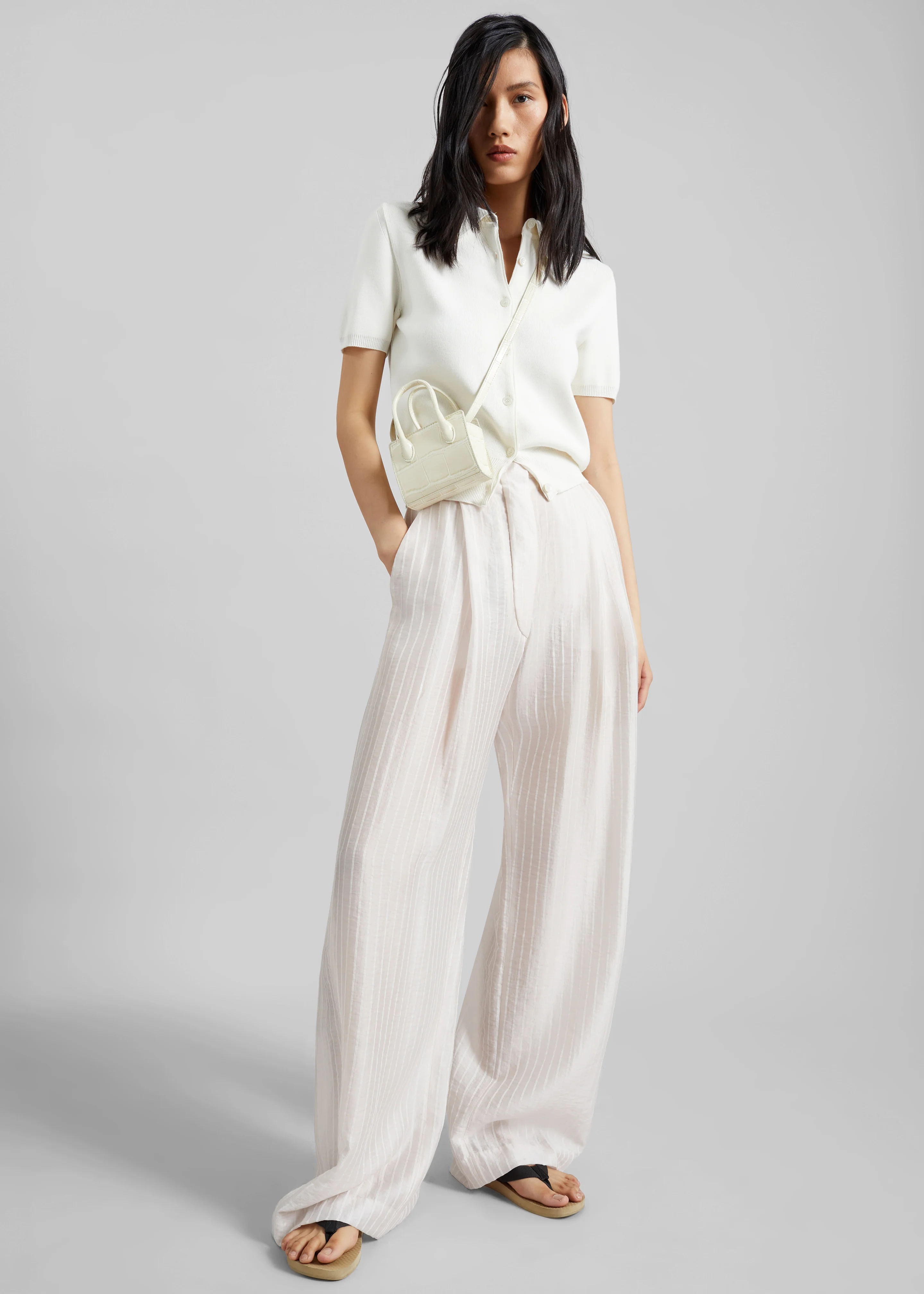 Amelot Knit Short Sleeve Cardigan - White - Image 2