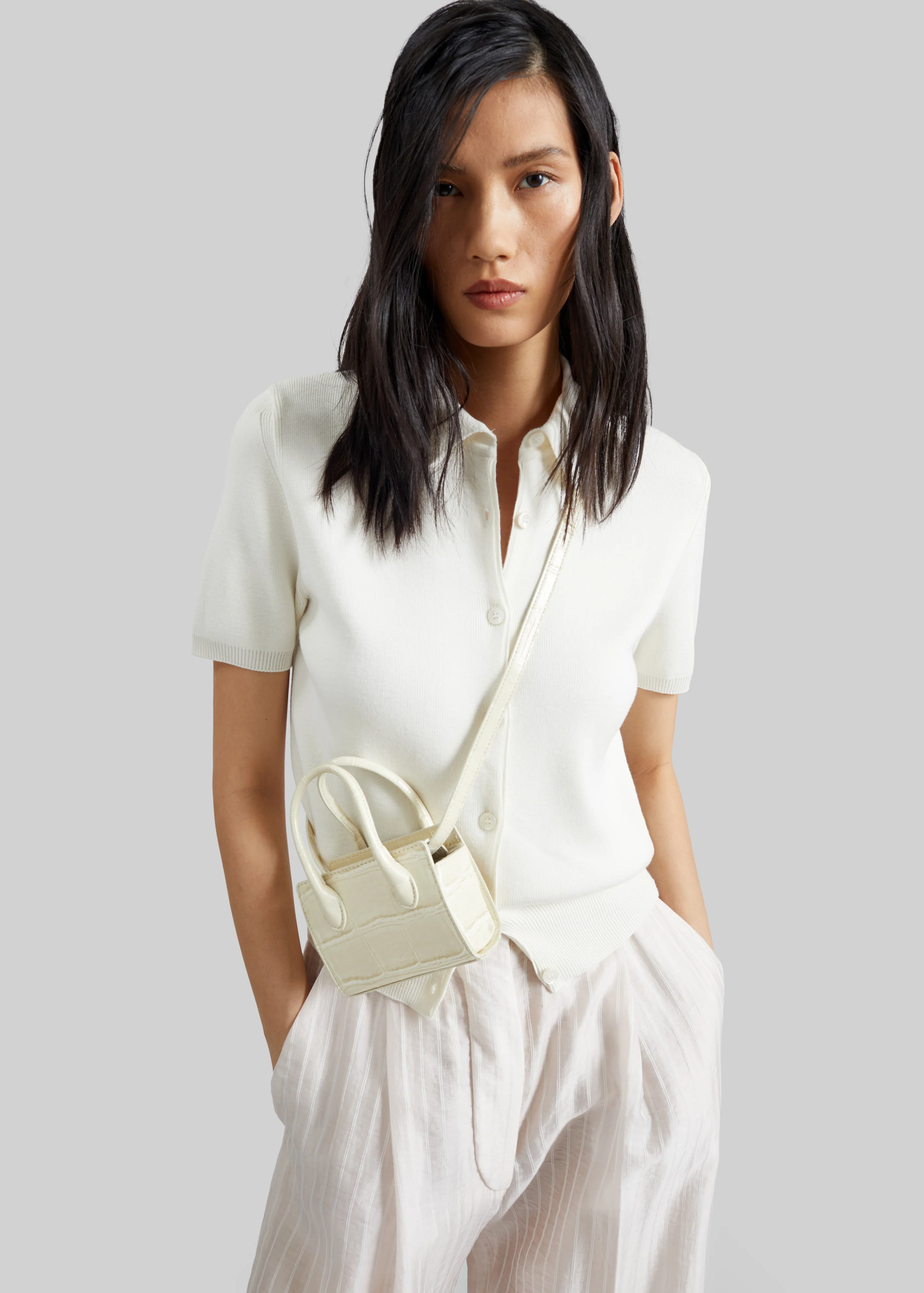 Amelot Knit Short Sleeve Cardigan - White - Image 4