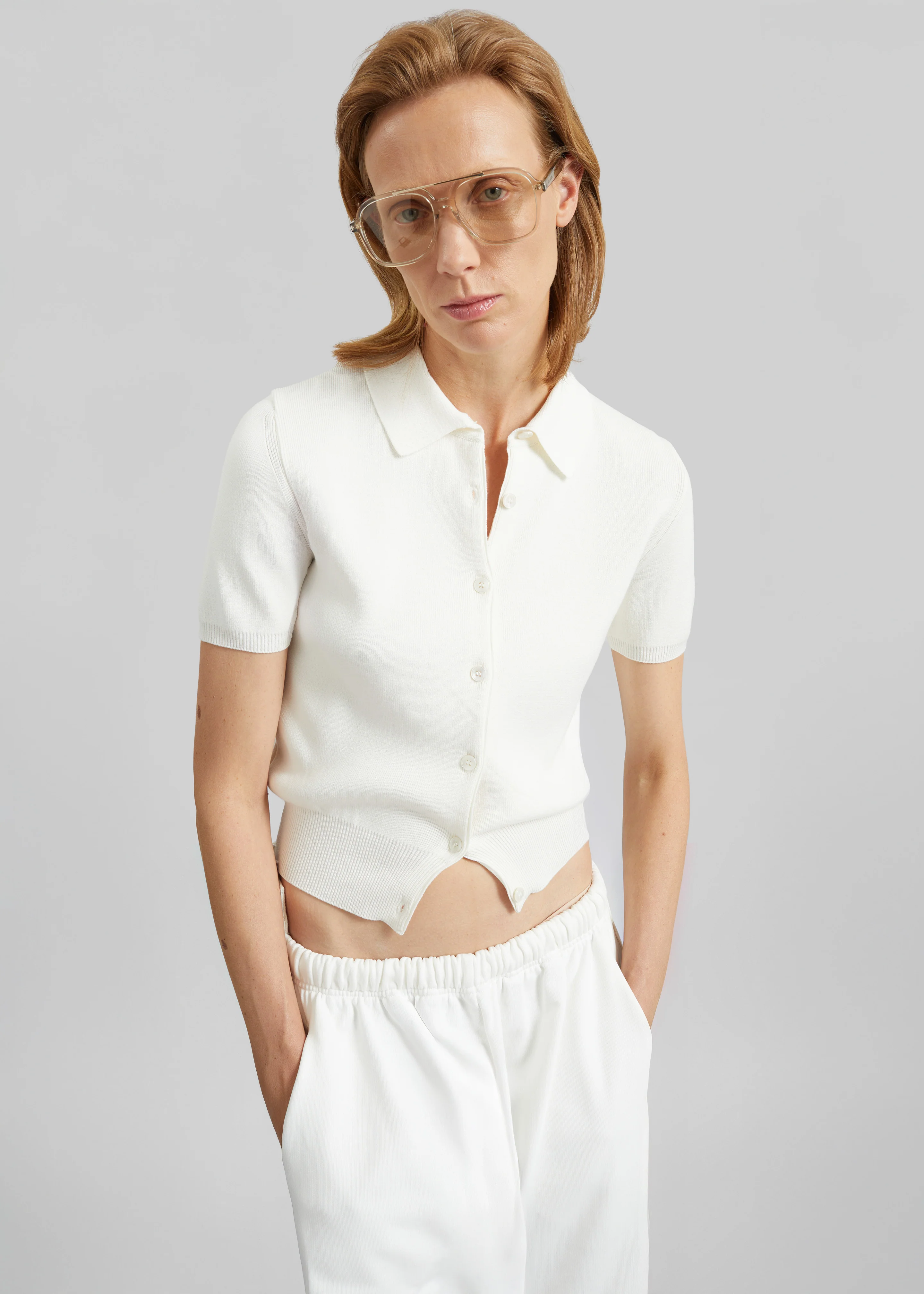 Amelot Knit Short Sleeve Cardigan - White - Image 6