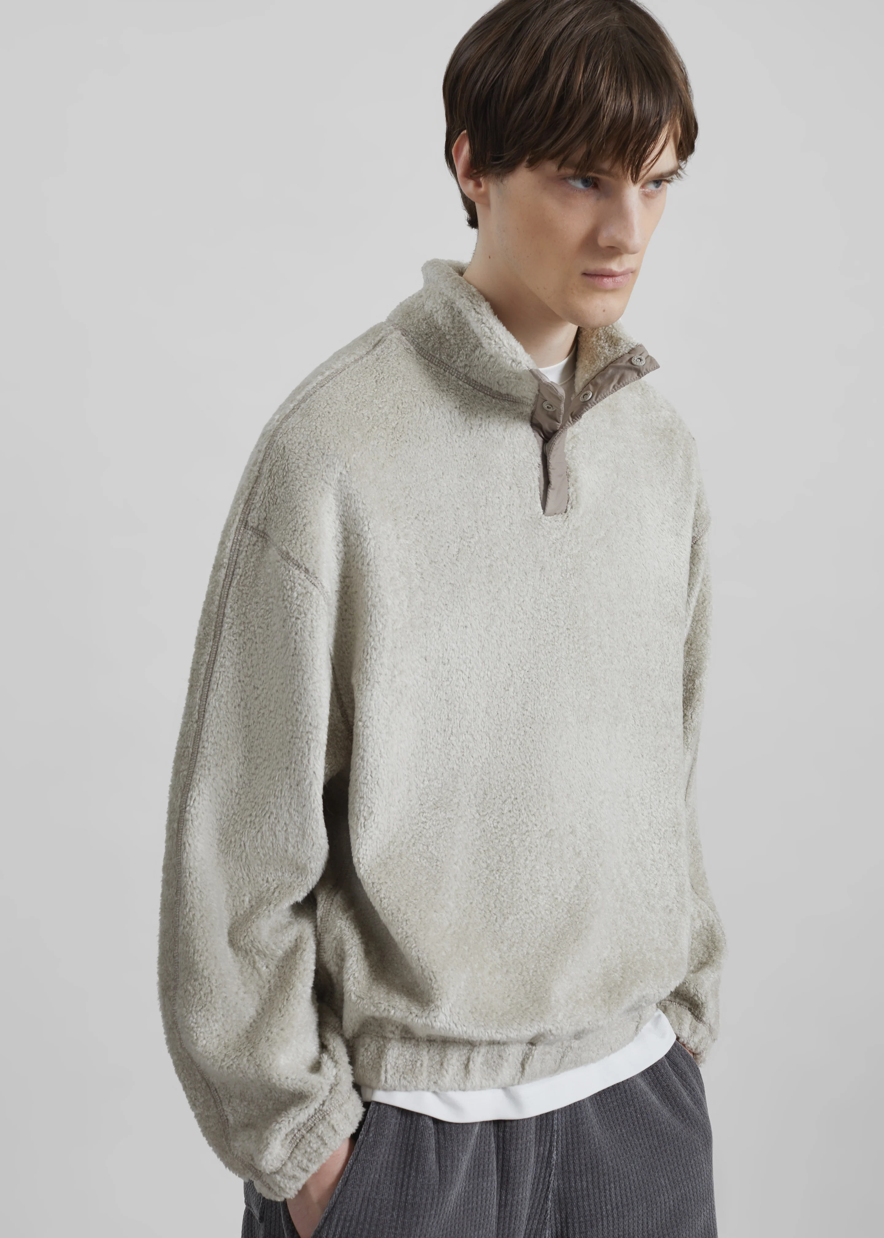 Amomento Fluffy Oversized Half Neck Pullover - Grey - Image 7