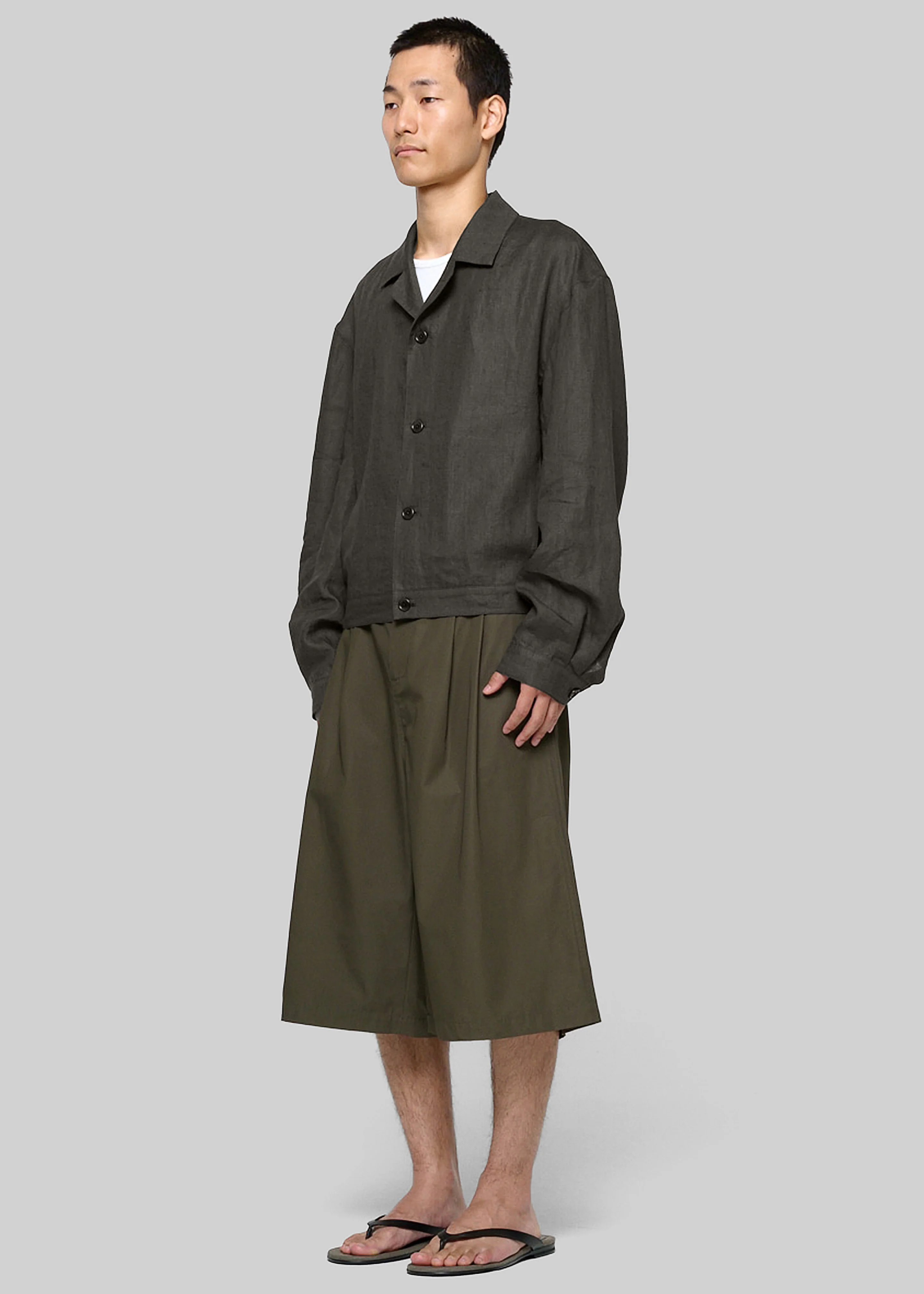 Amomento Linen Crop Jacket - Khaki Grey - Image 2