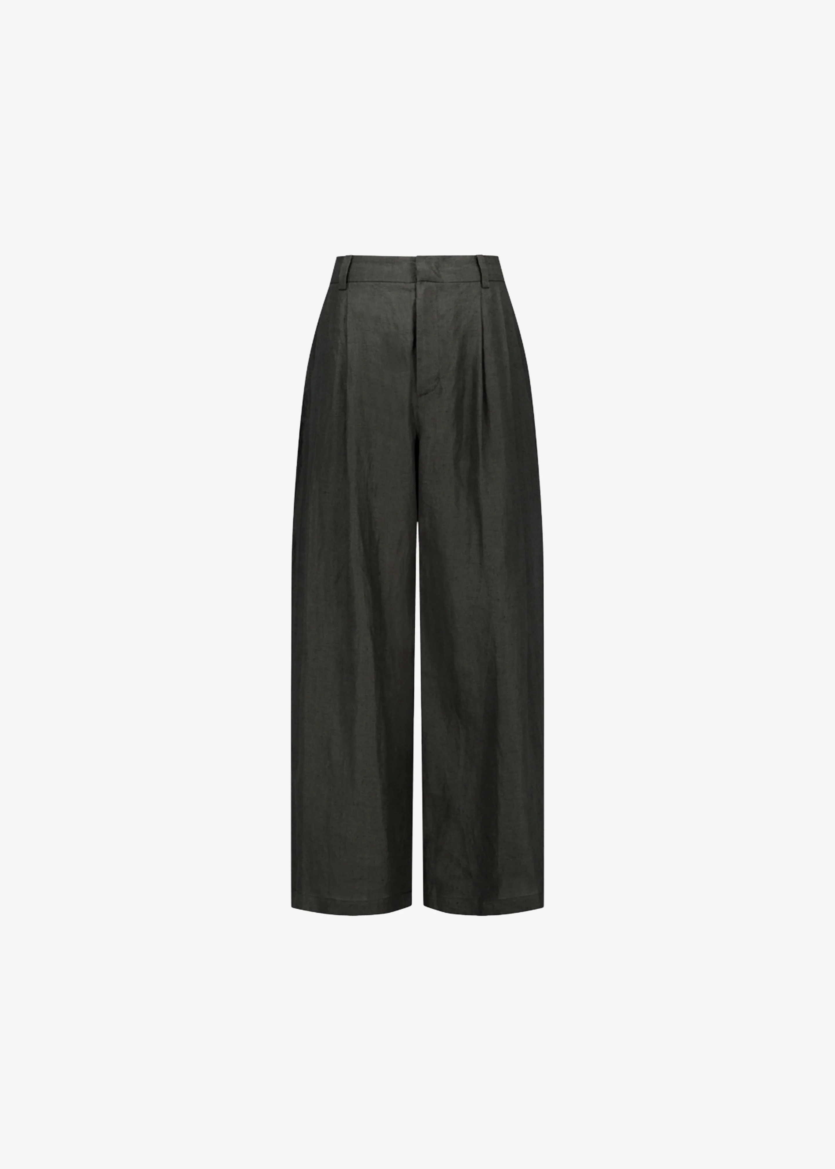 Amomento Linen Two Tuck Wide Pants - Khaki Grey - Image 7