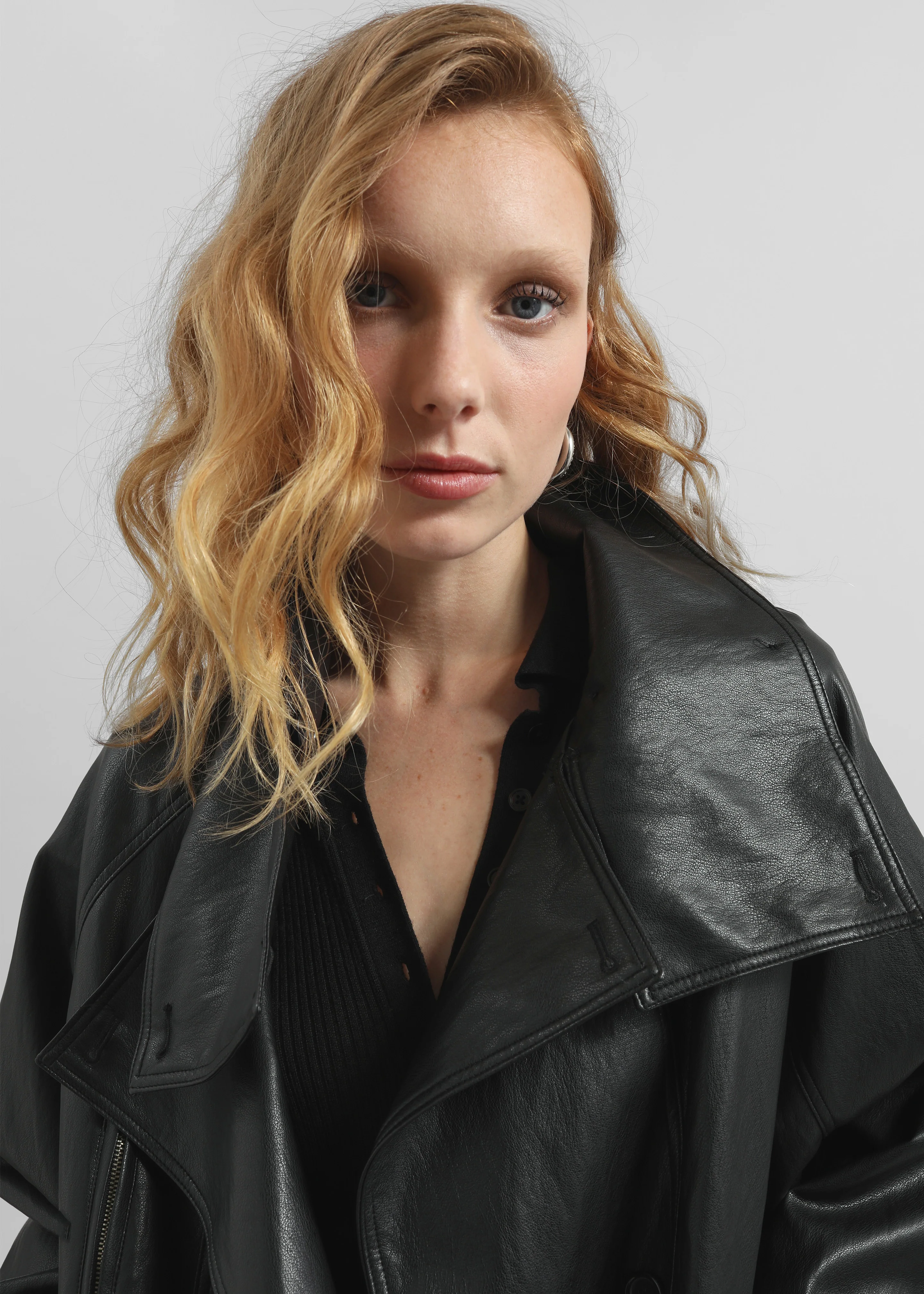 Amunta Faux Leather Trench Jacket - Black - Image 6