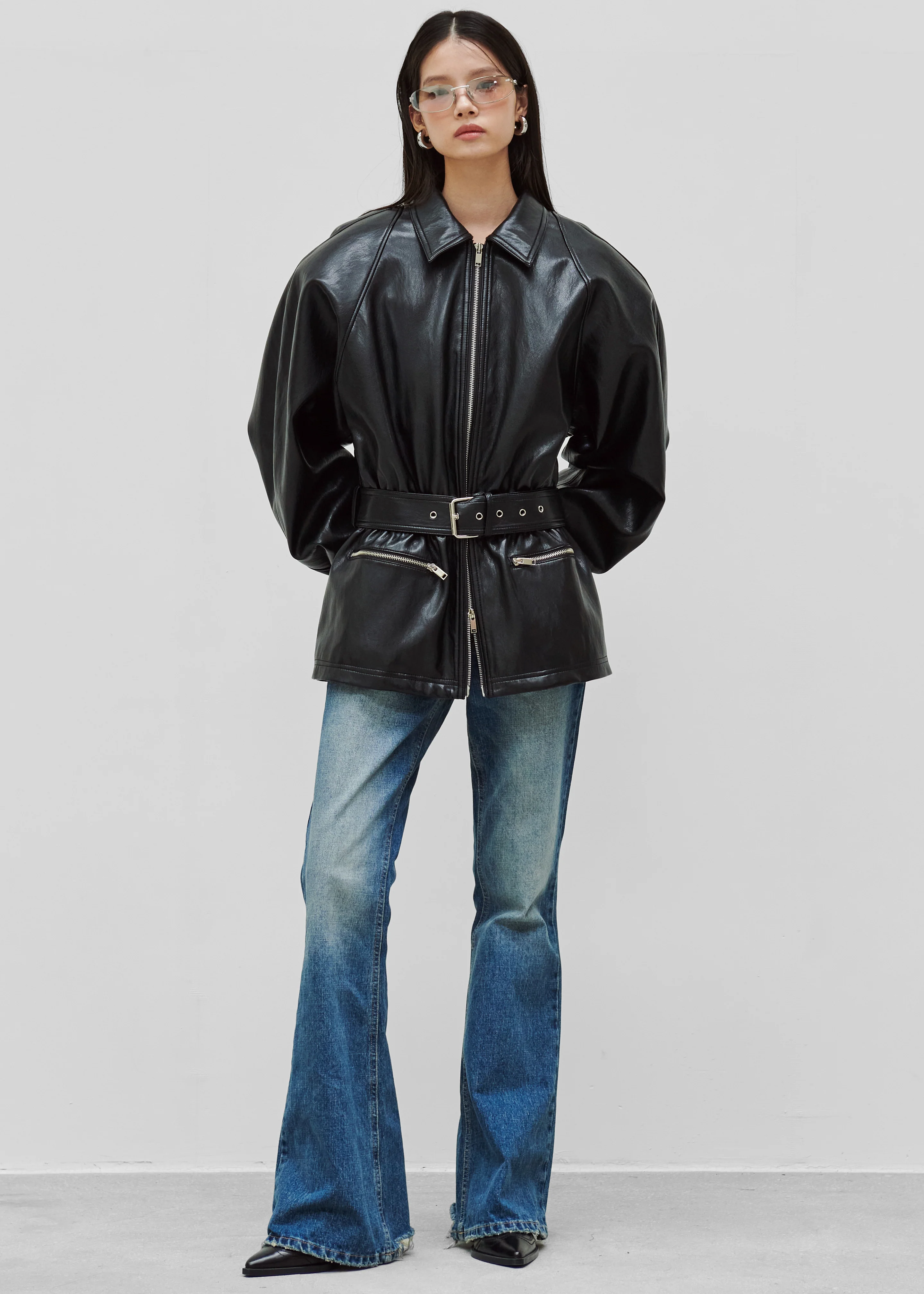 Annette Faux Leather Peplum Jacket - Black
