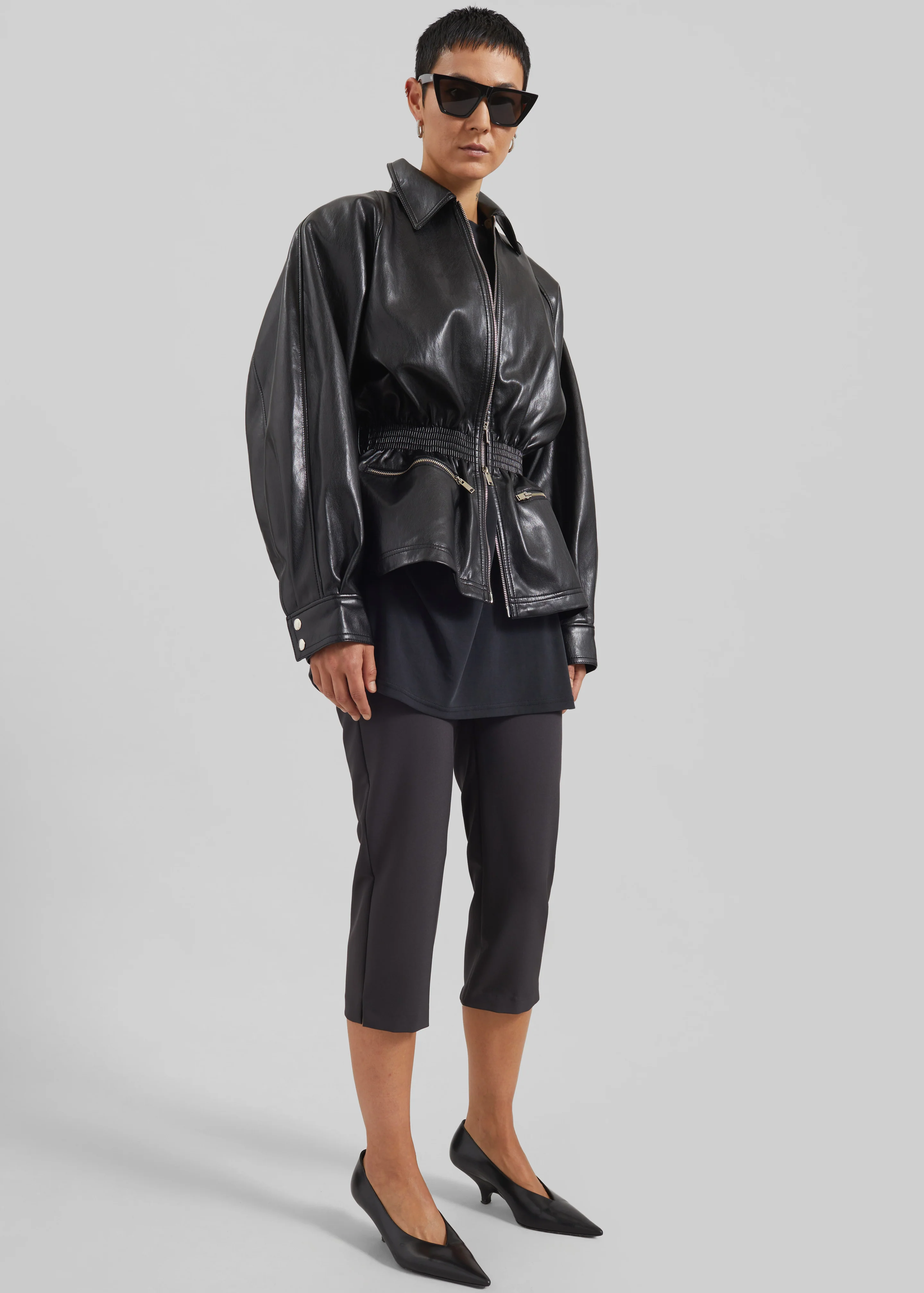 Annette Faux Leather Peplum Jacket - Black - Image 10