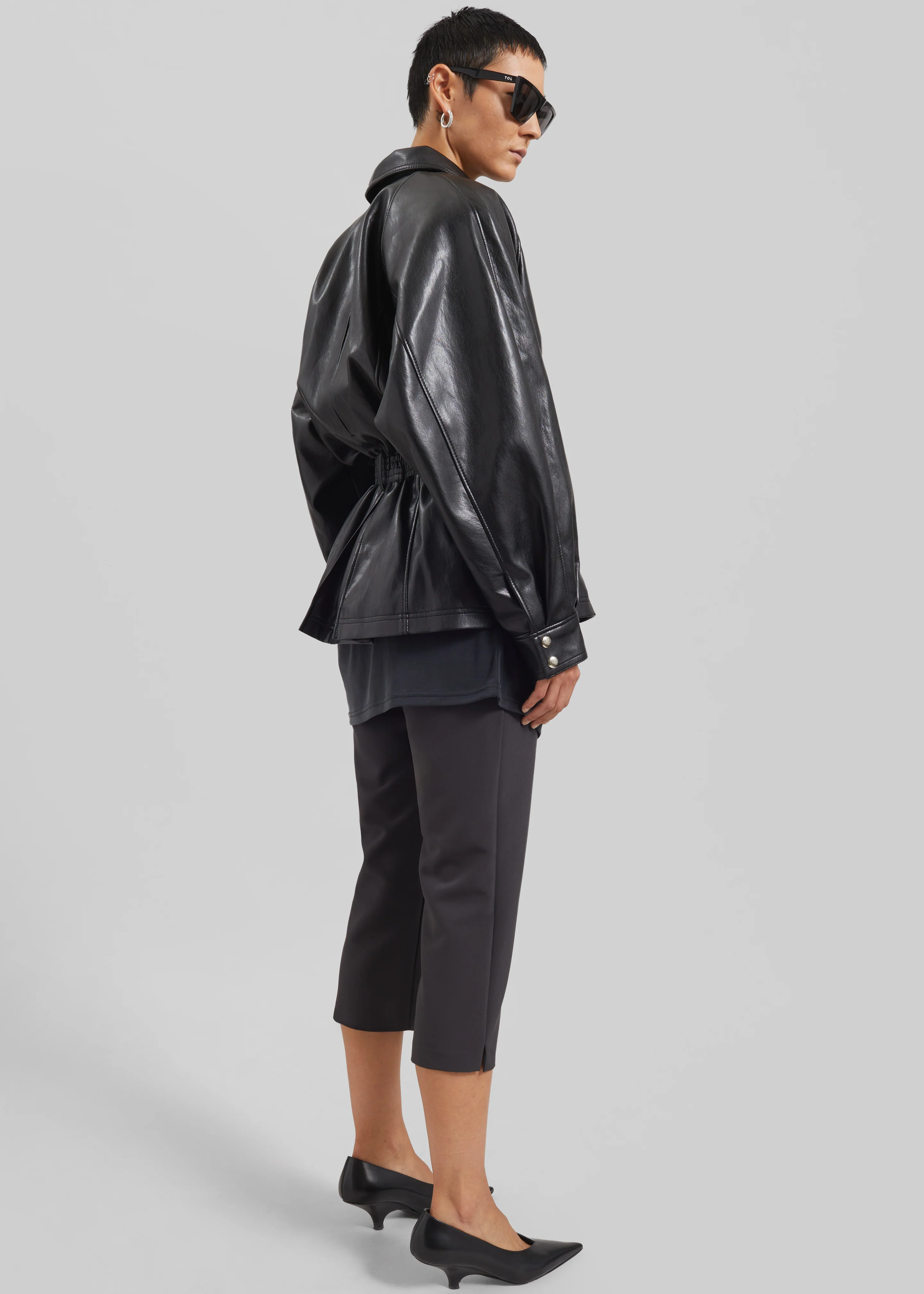 Annette Faux Leather Peplum Jacket - Black - Image 13