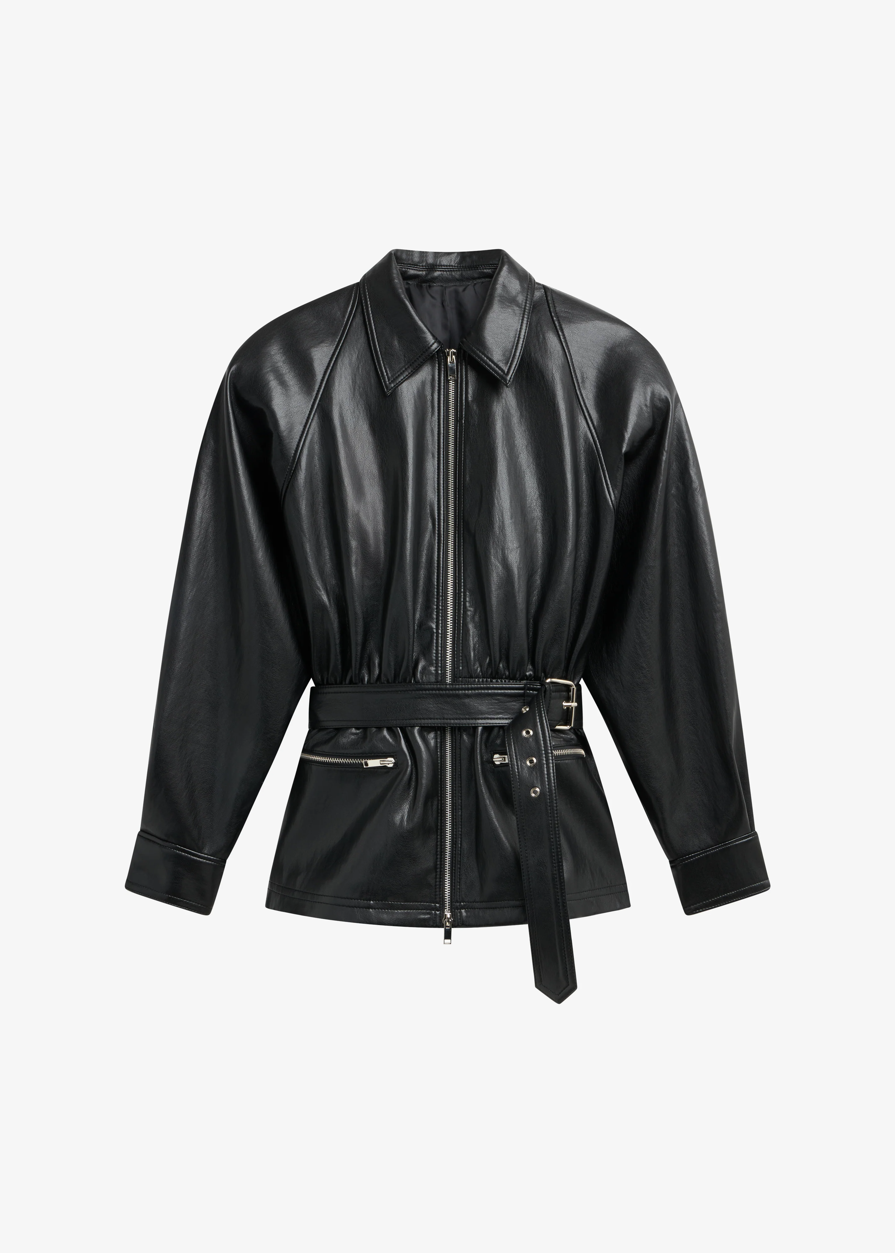 Annette Faux Leather Peplum Jacket - Black - Image 14