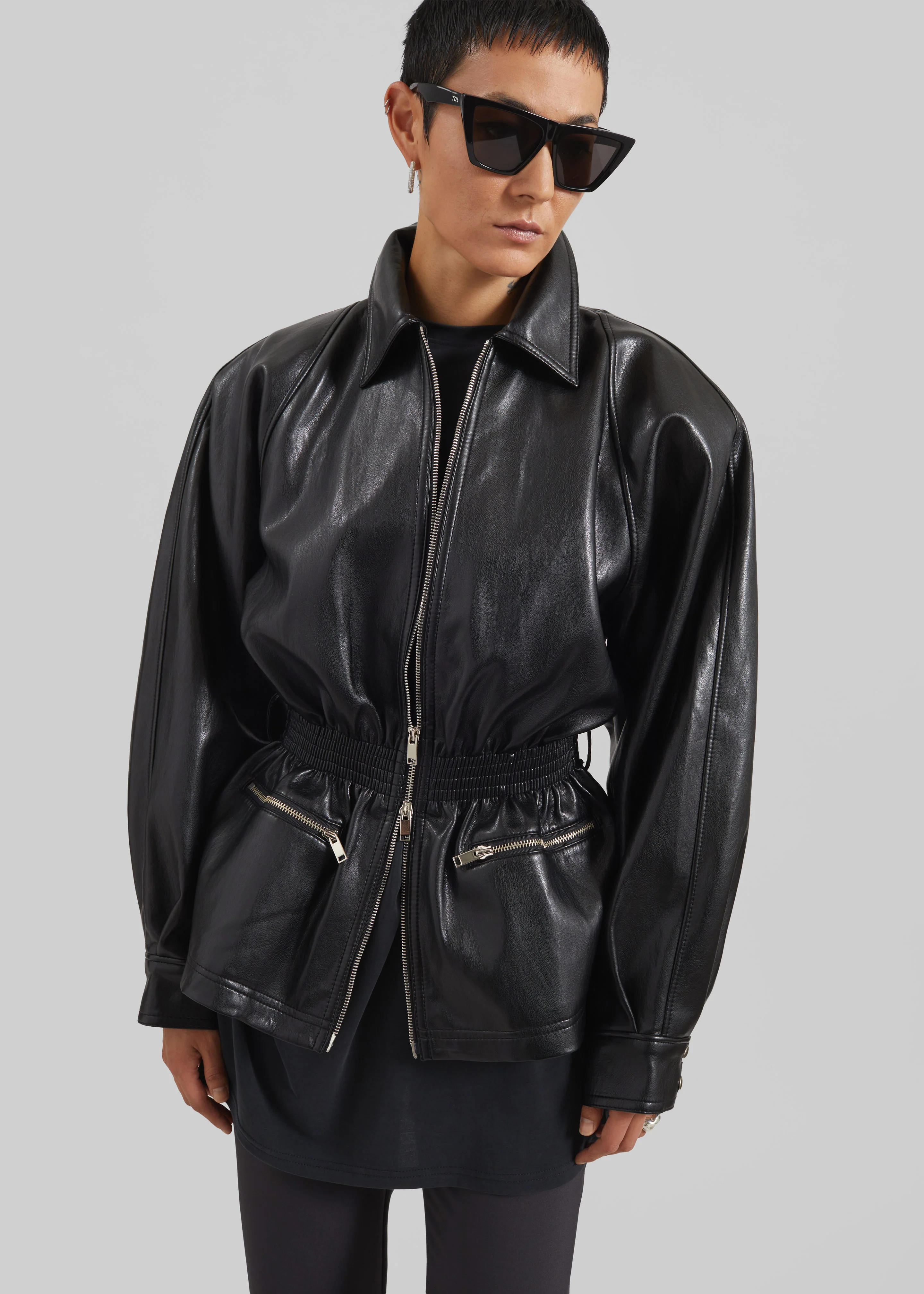 Annette Faux Leather Peplum Jacket - Black - Image 5