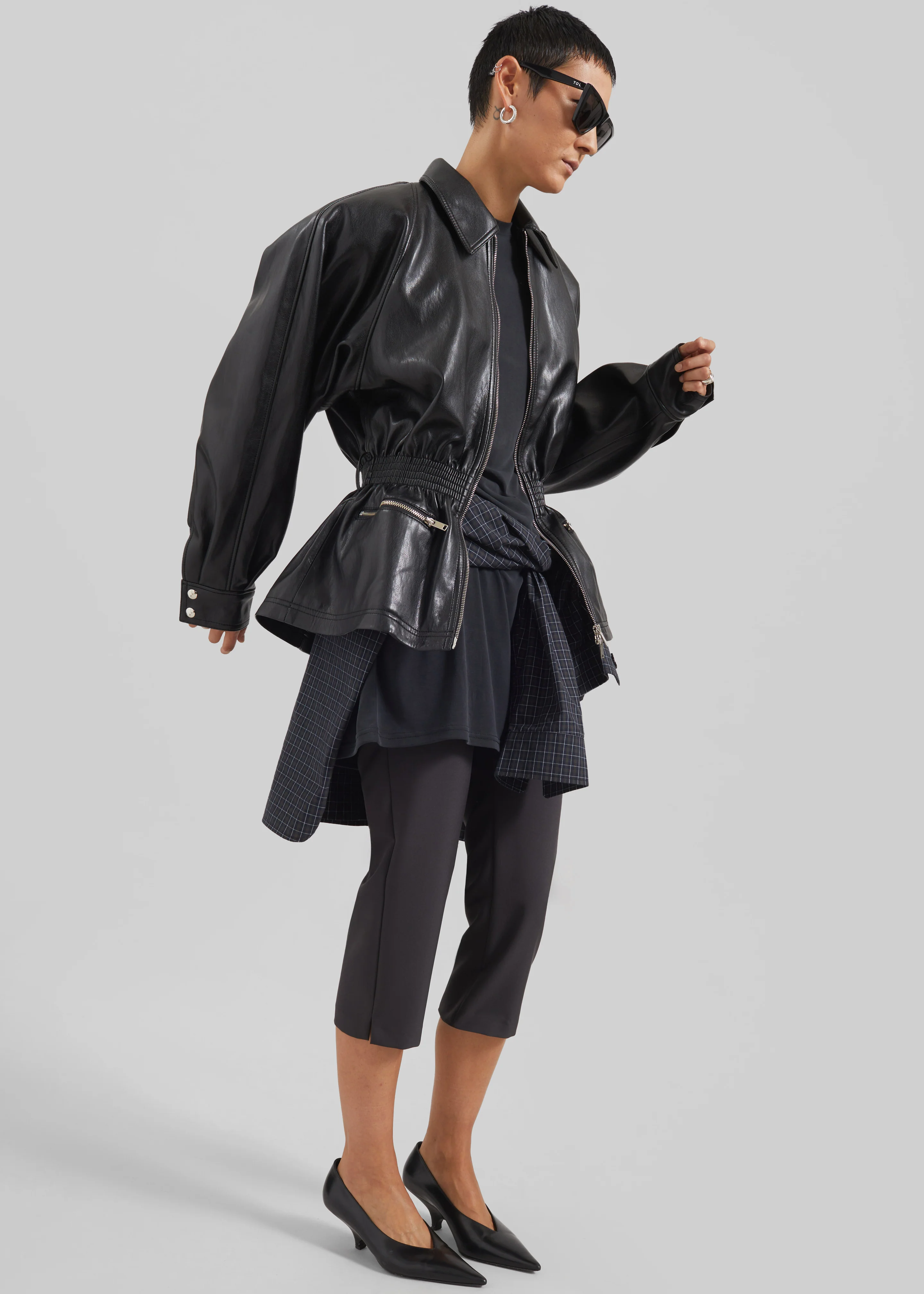 Annette Faux Leather Peplum Jacket - Black - Image 6