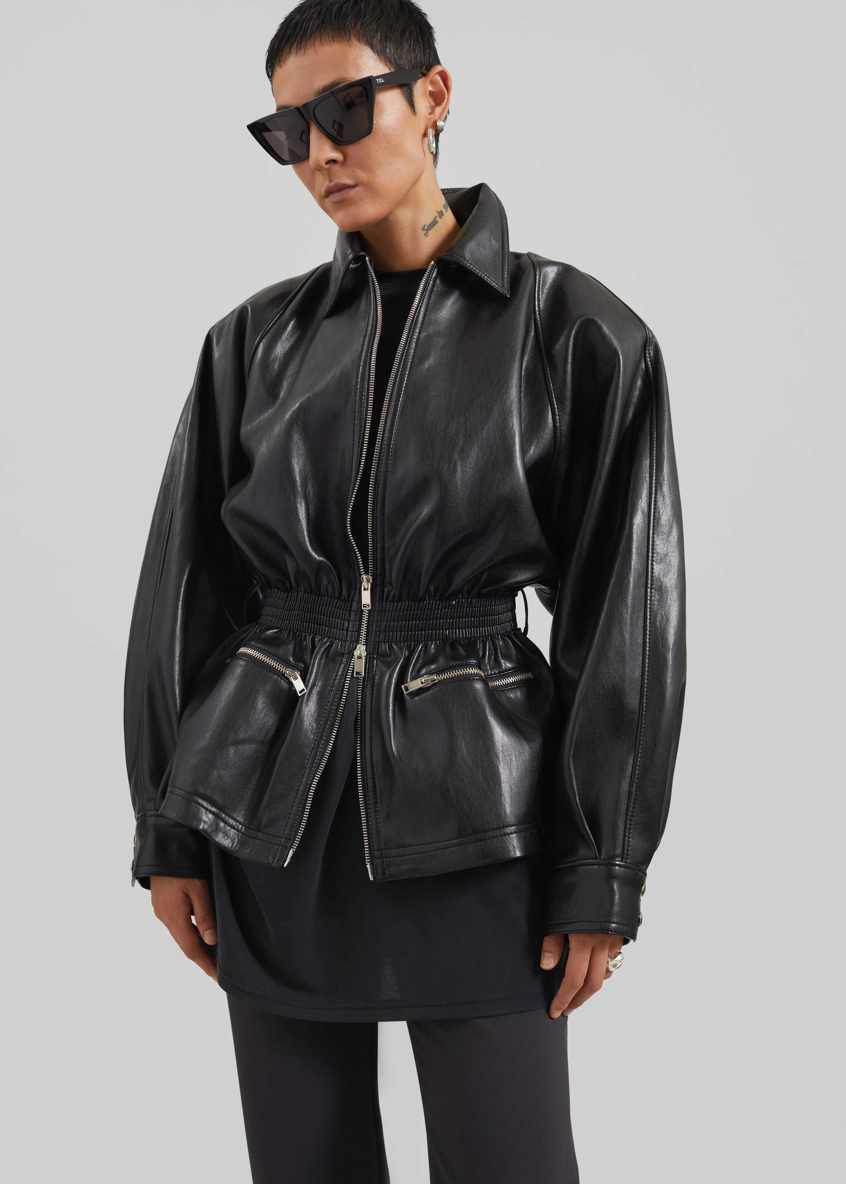 Annette Faux Leather Peplum Jacket - Black - Image 8
