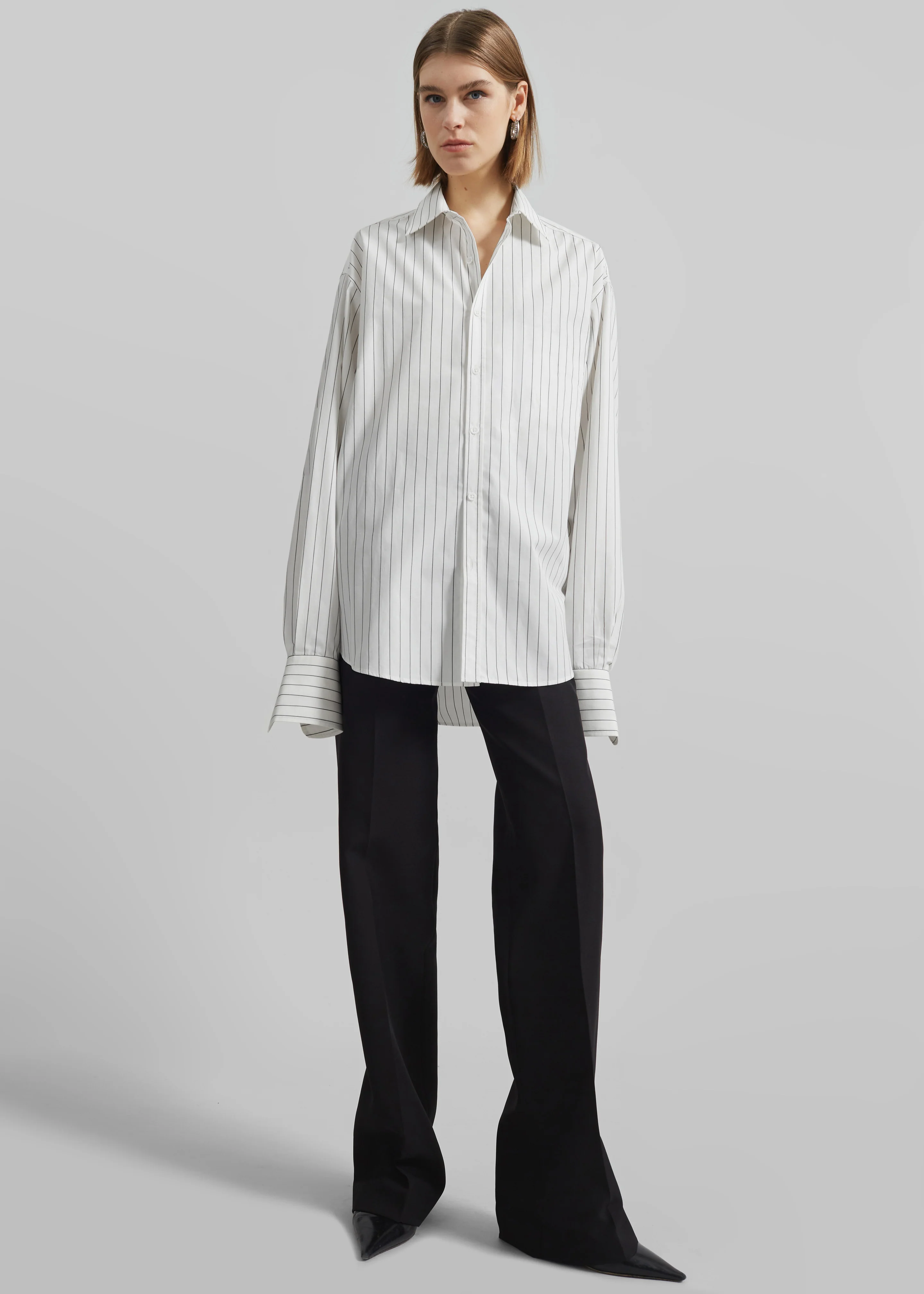 Anvers Striped Cotton Button Up Shirt - White/Black Stripe - Image 10