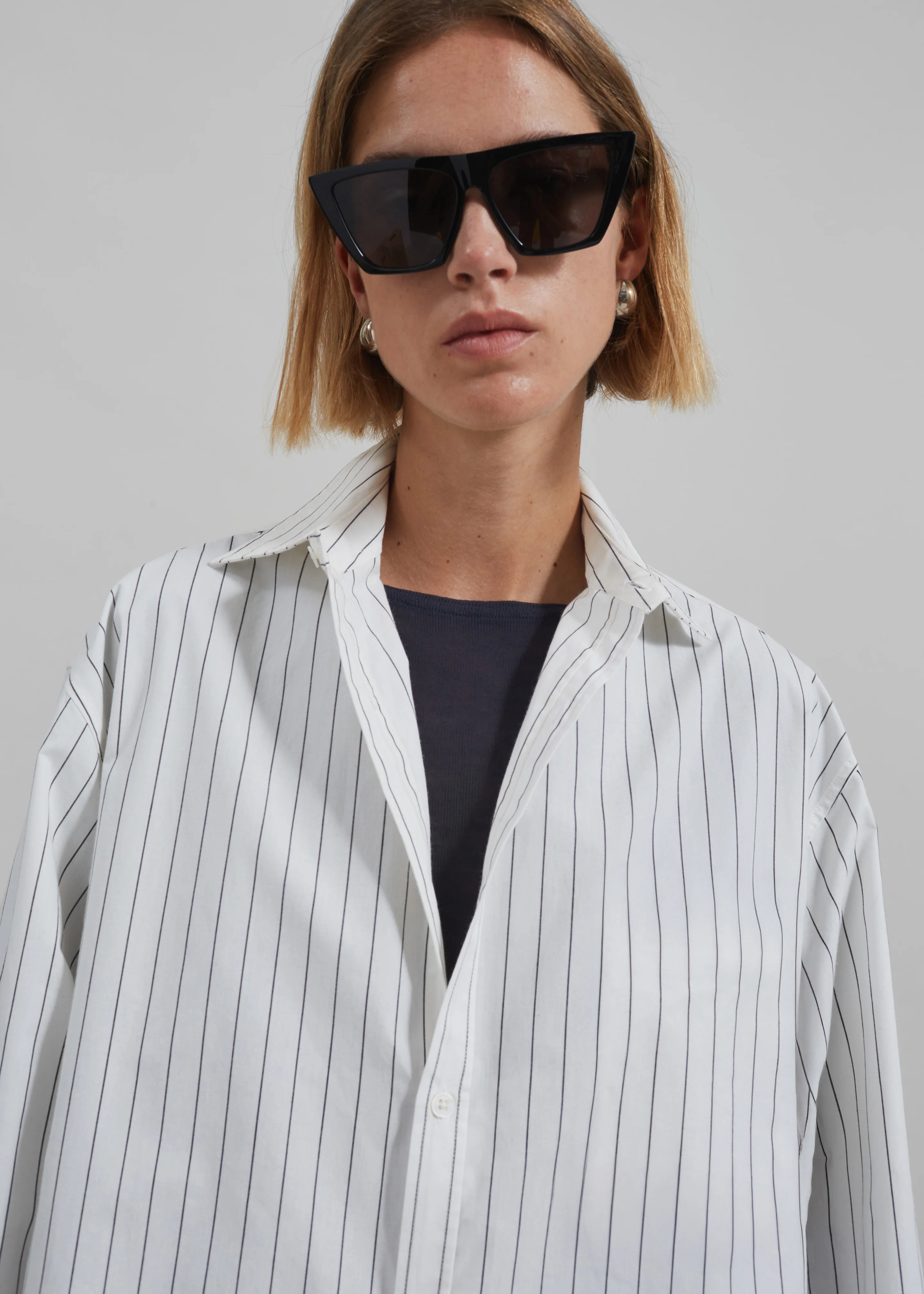 Anvers Striped Cotton Button Up Shirt - White/Black Stripe - Image 7