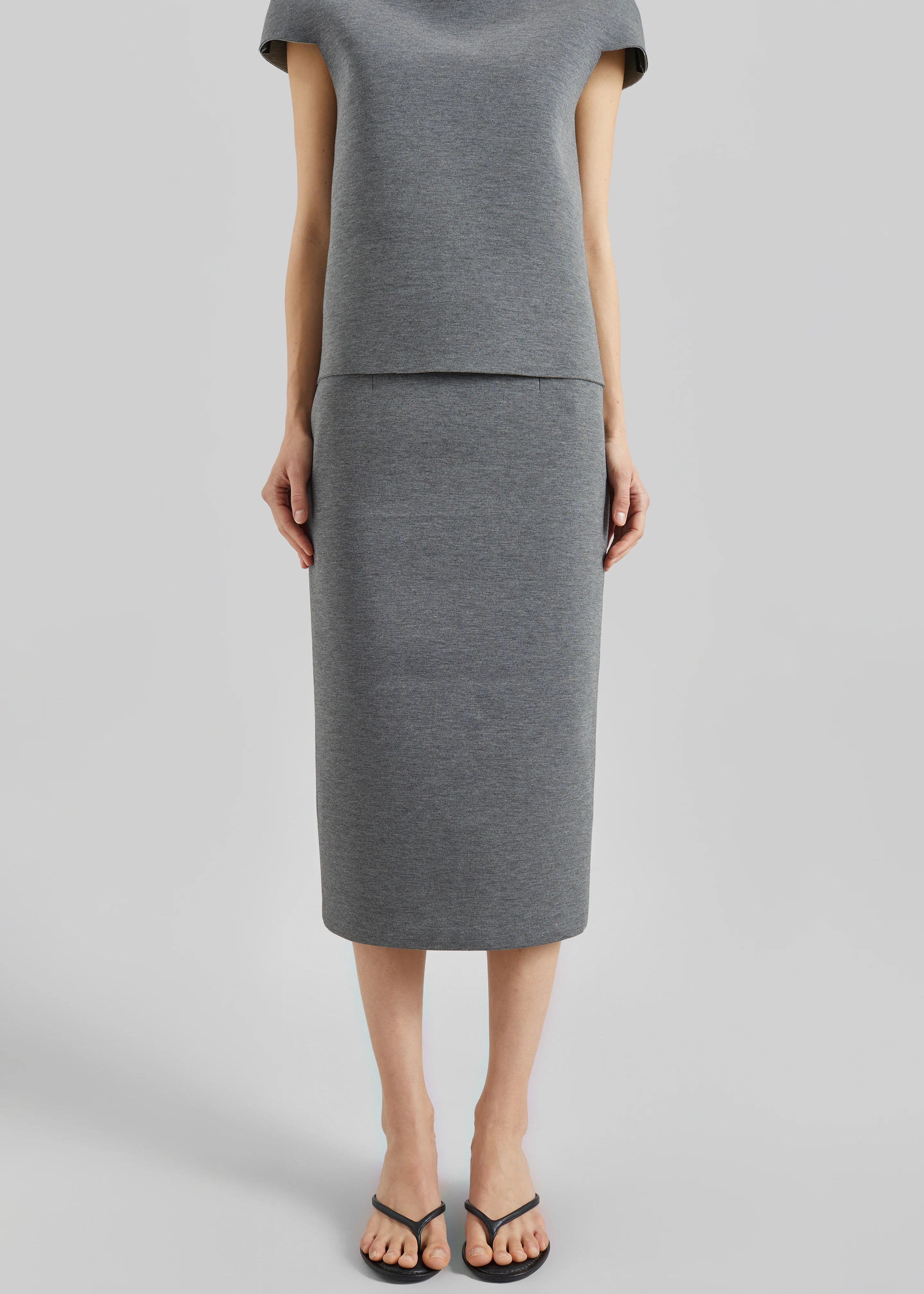 Anya Neoprene Midi Skirt - Grey Melange - Image 2