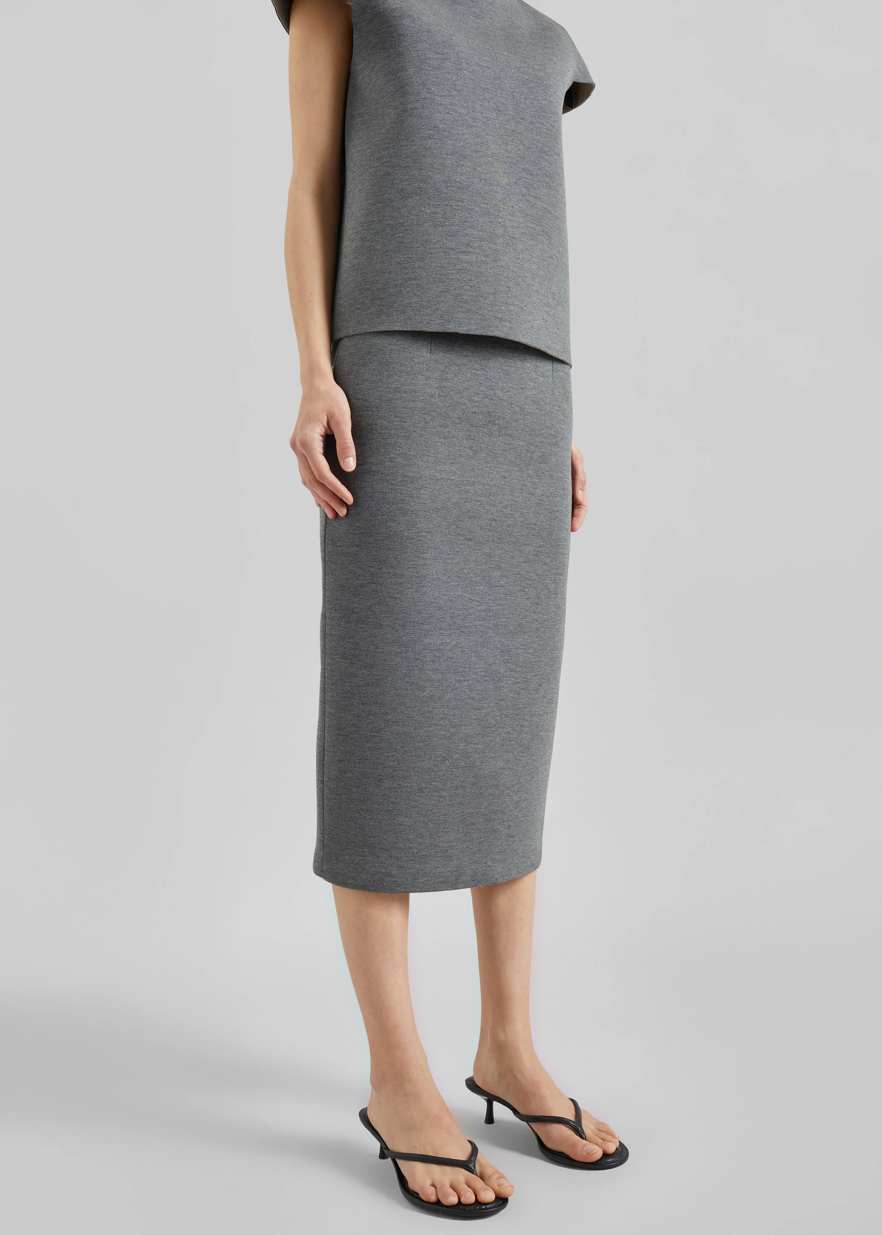 Anya Neoprene Midi Skirt - Grey Melange - Image 4