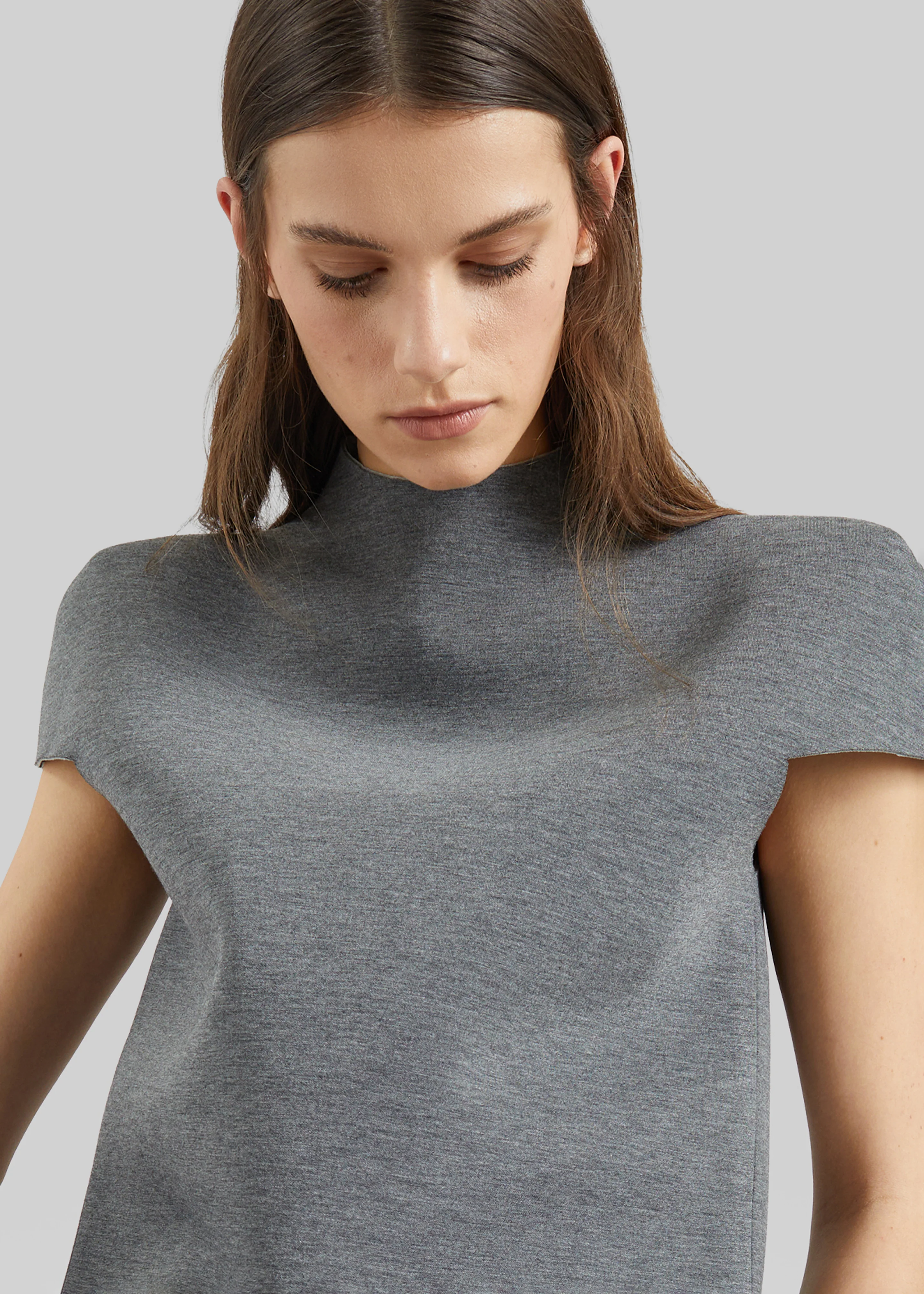 Anya Neoprene Sculpted Sleeve Top - Grey Melange - Image 3