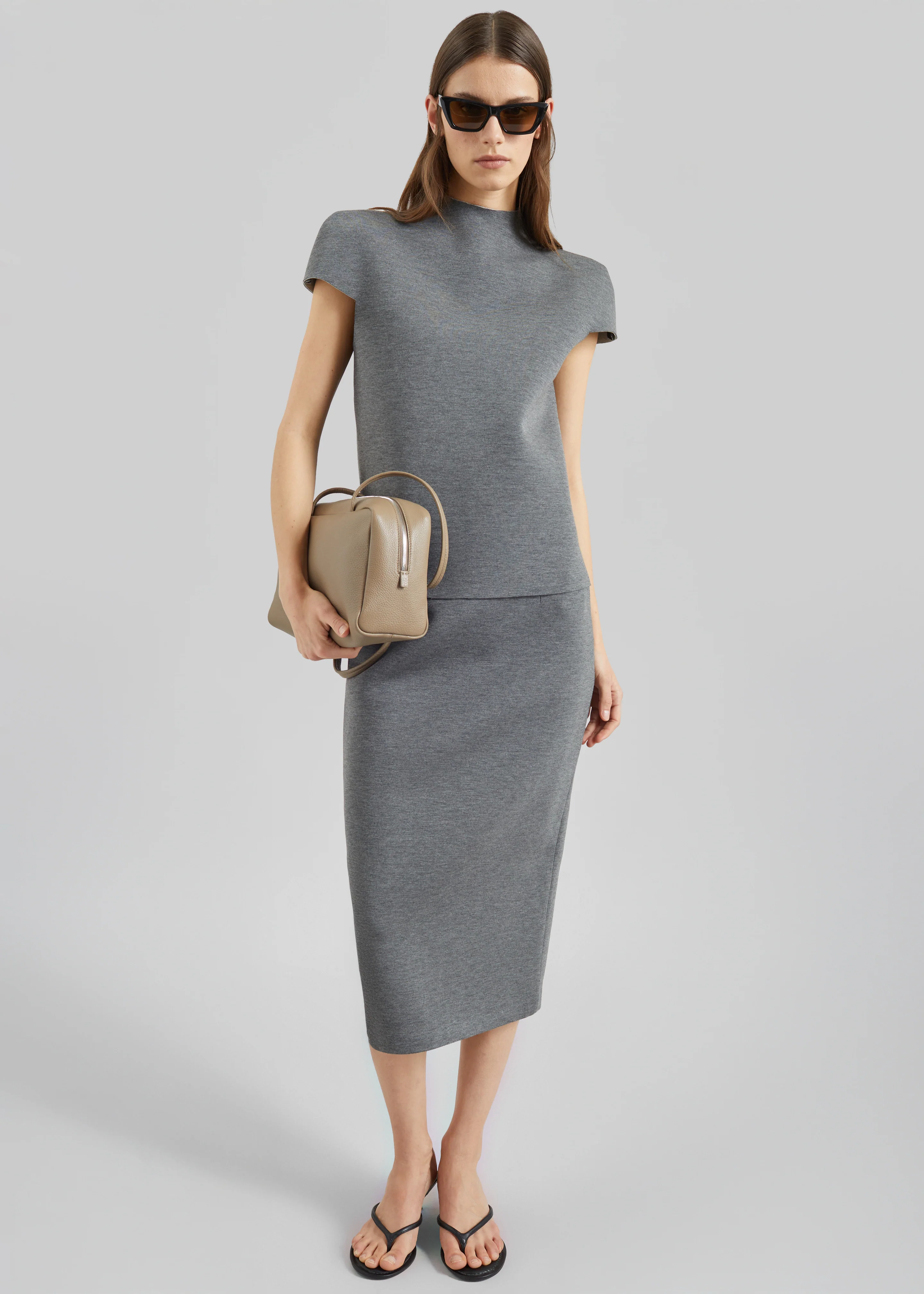 Anya Neoprene Sculpted Sleeve Top - Grey Melange - Image 4