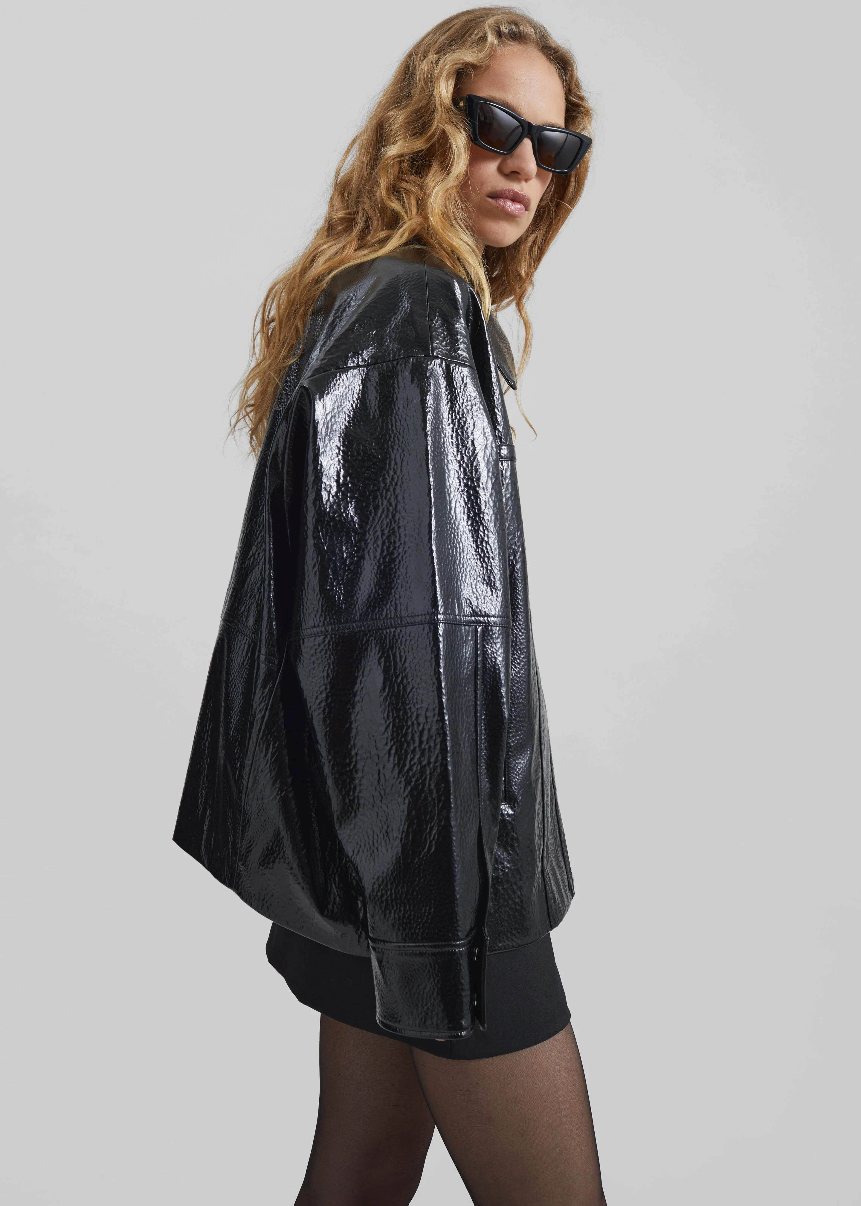 Arbor Crackled Faux Leather Jacket - Black - Image 3