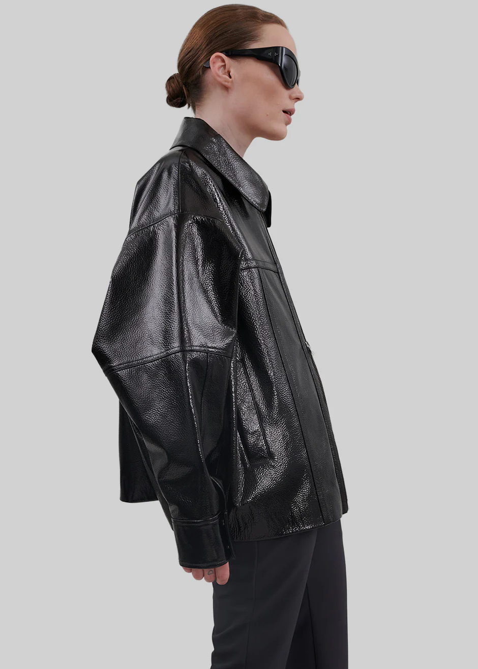 Arbor Crackled Faux Leather Jacket - Black - Image 6
