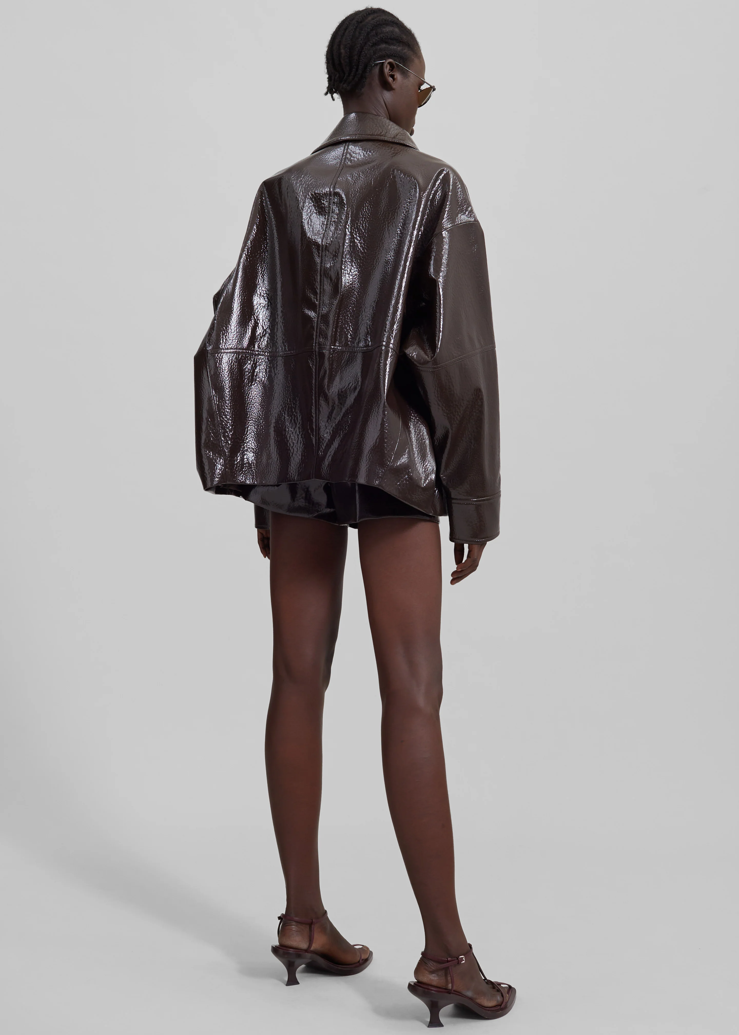 Arbor Crackled Faux Leather Jacket - Brown - Image 10