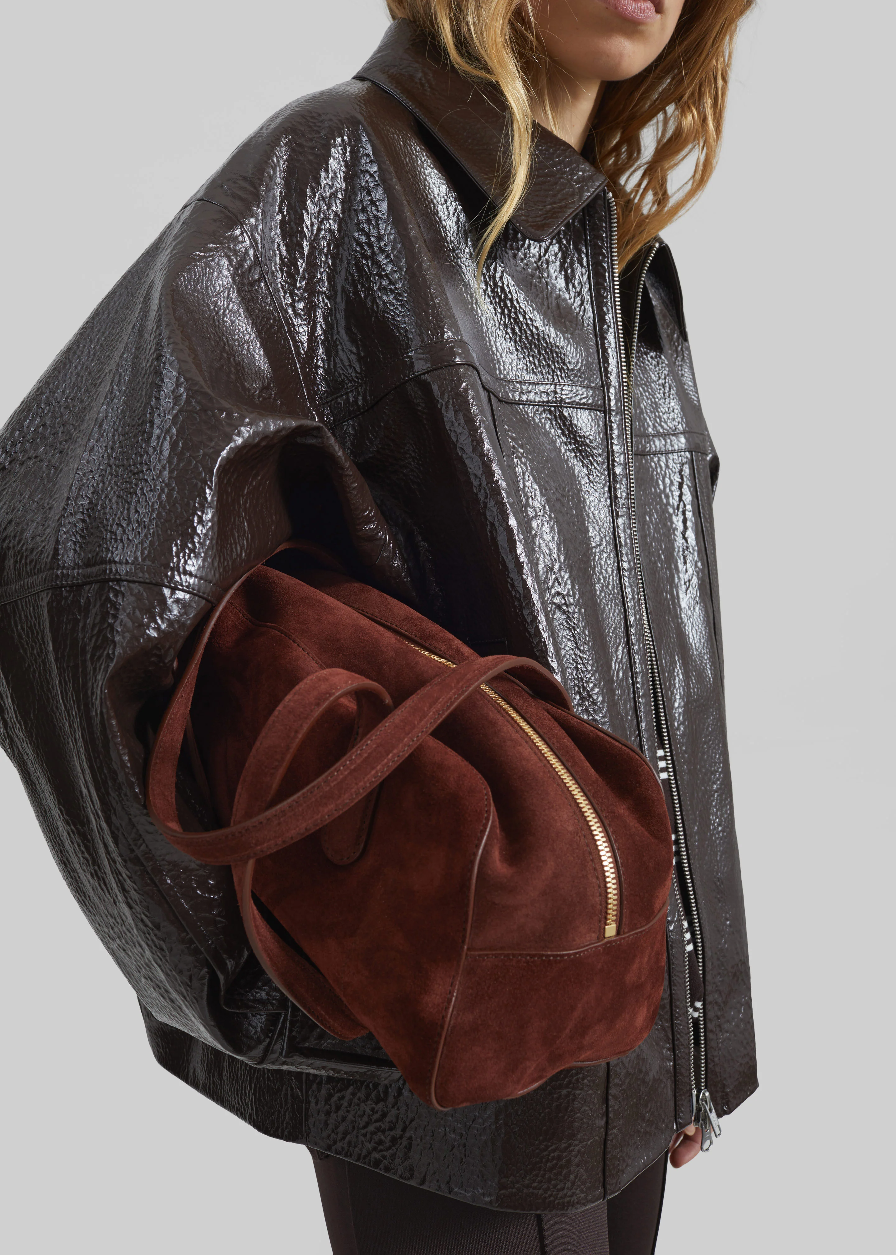 Arbor Crackled Faux Leather Jacket - Brown - Image 2