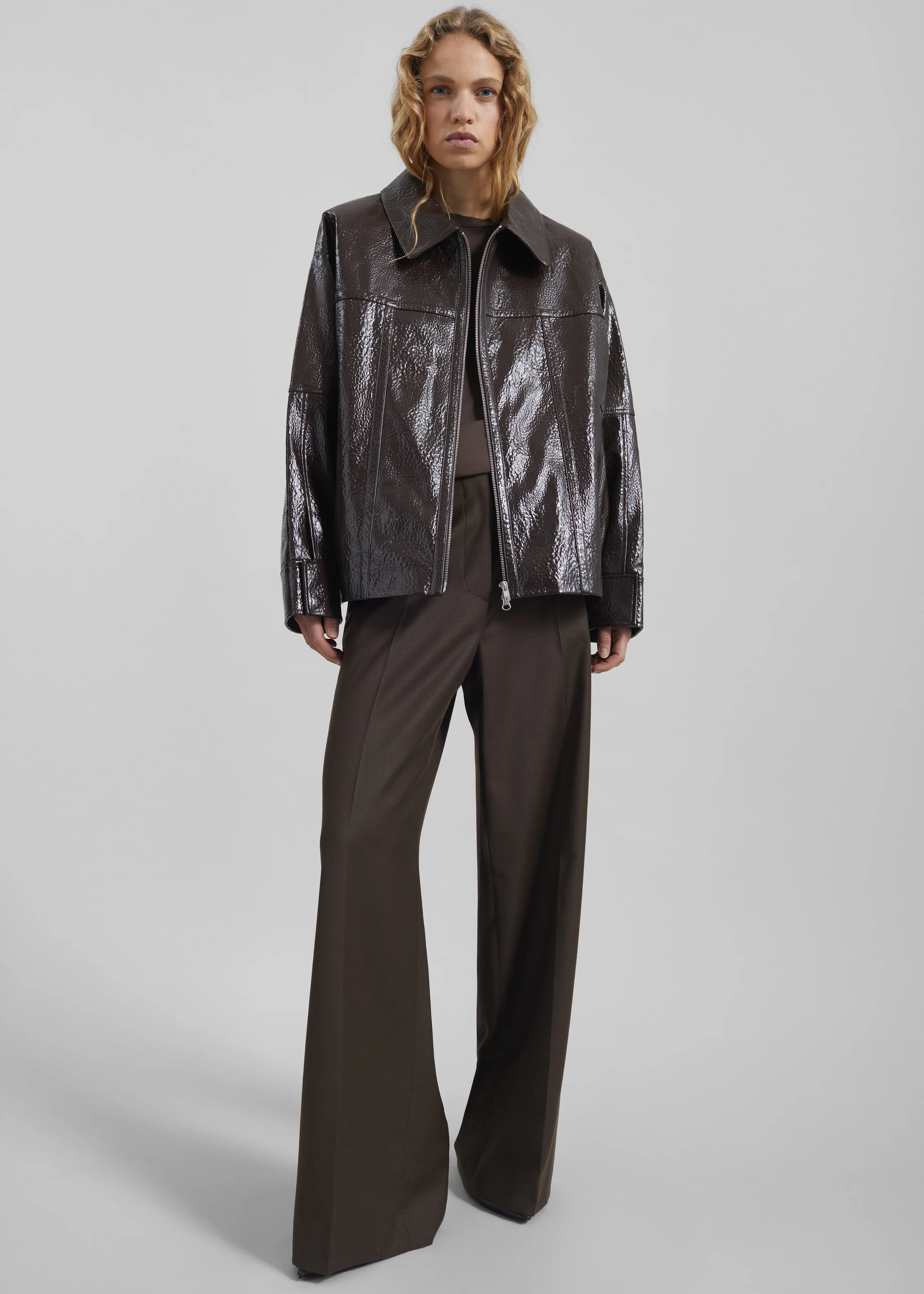 Arbor Crackled Faux Leather Jacket - Brown - Image 3