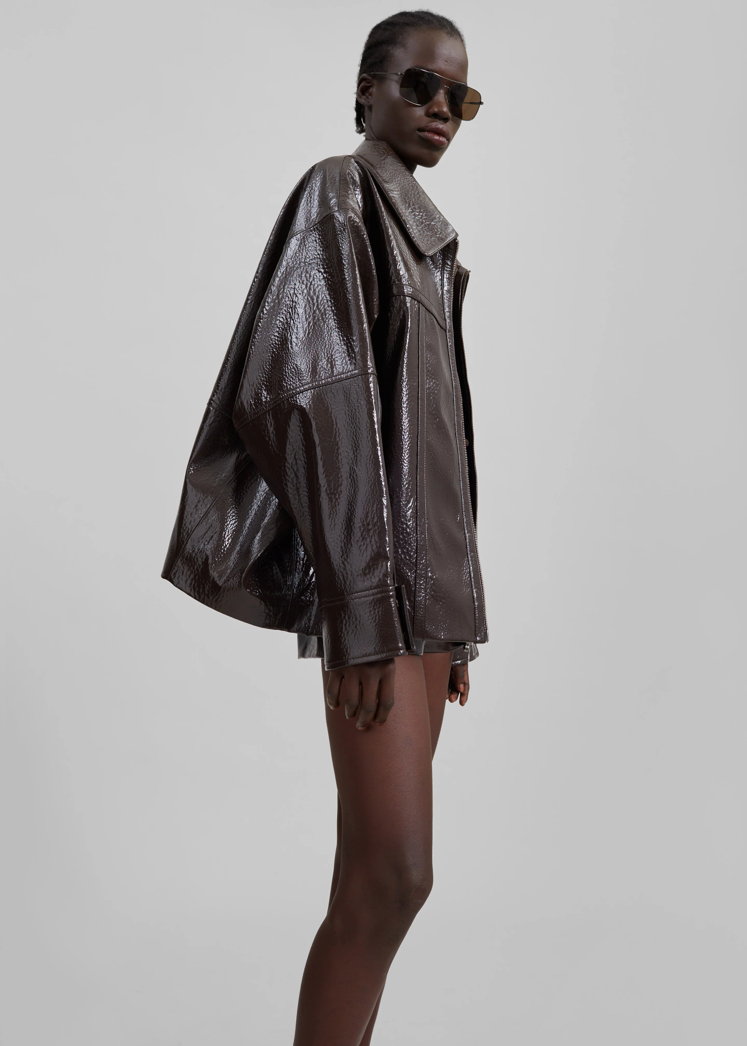 Arbor Crackled Faux Leather Jacket - Brown - Image 4