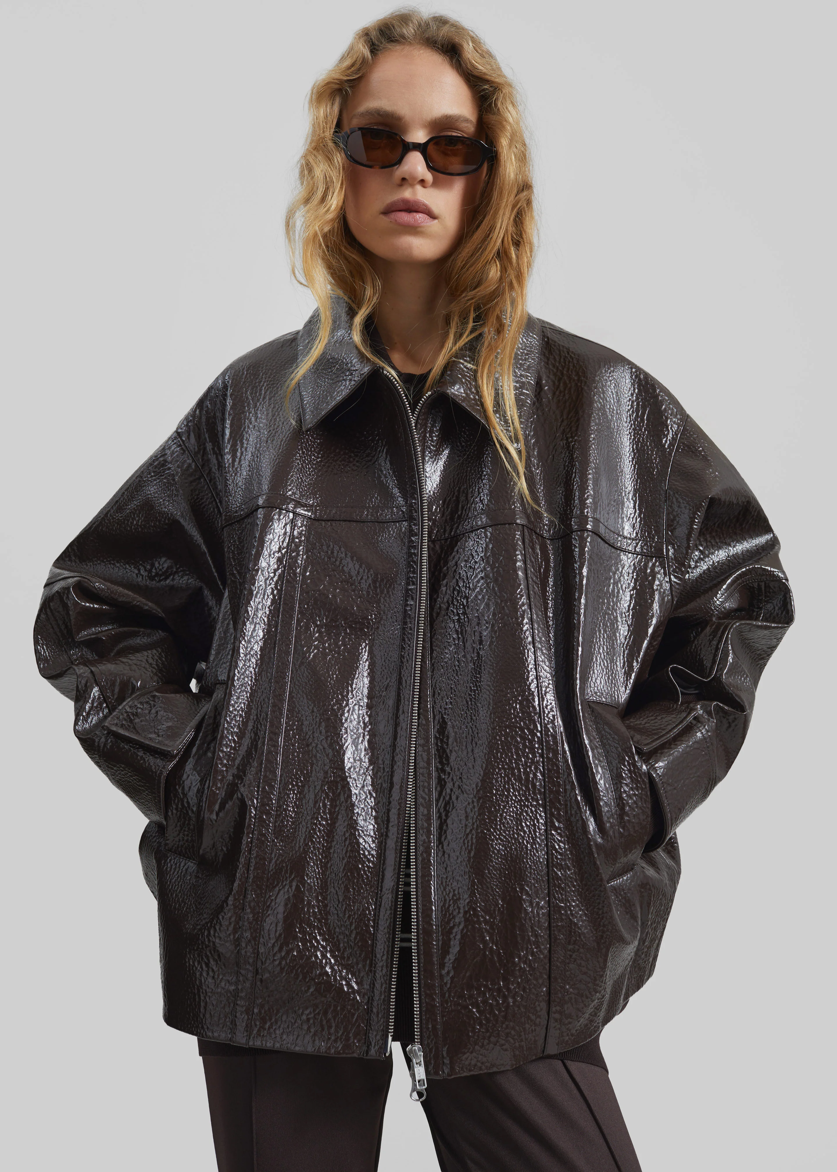 Arbor Crackled Faux Leather Jacket - Brown - Image 7
