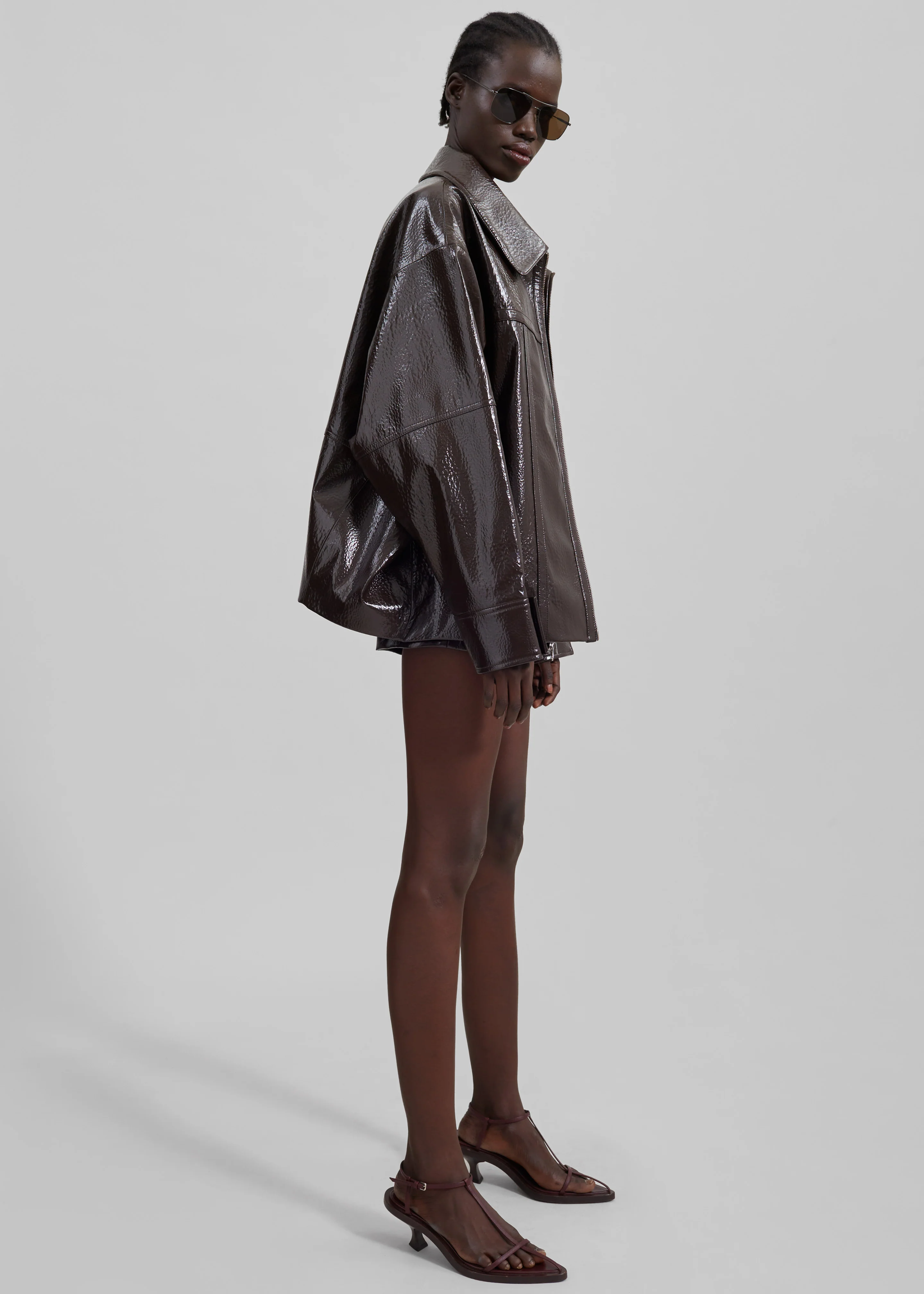 Arbor Crackled Faux Leather Jacket - Brown - Image 8