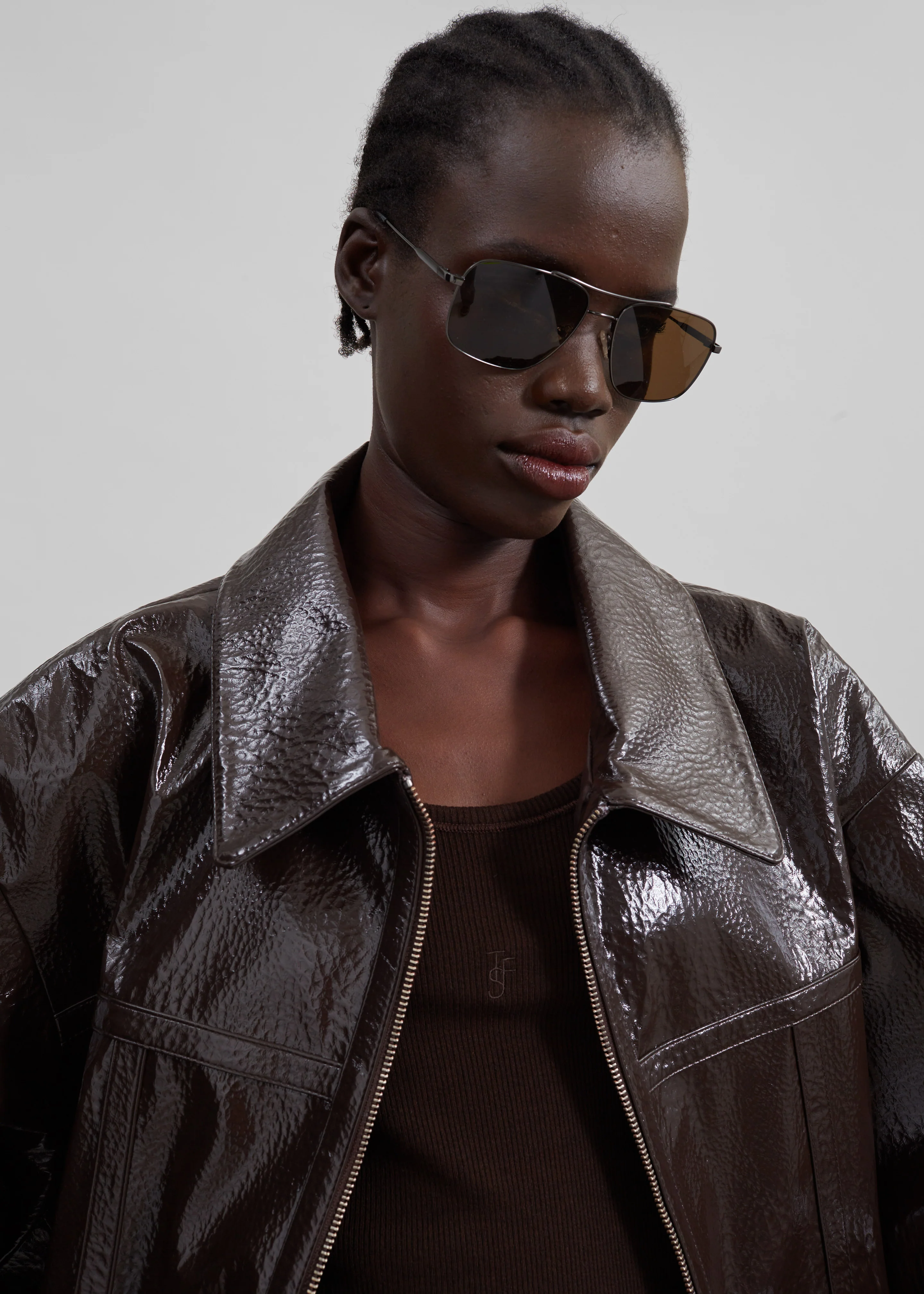 Arbor Crackled Faux Leather Jacket - Brown - Image 9