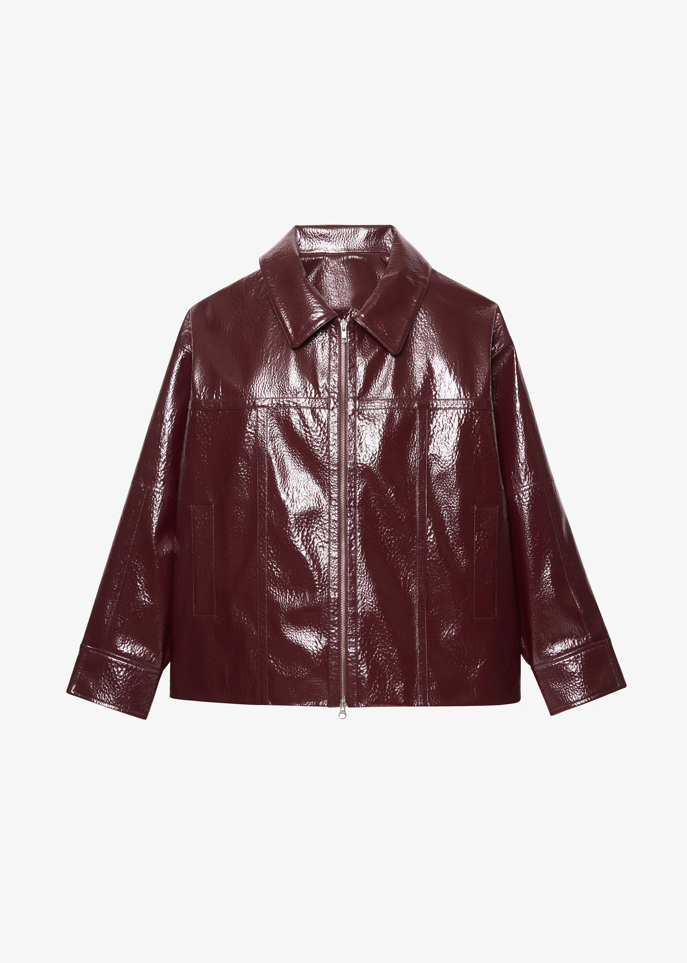 Arbor Crackled Faux Leather Jacket - Burgundy - Image 14